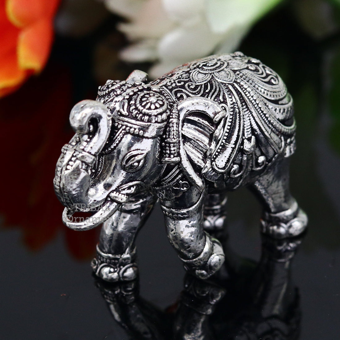 Sterling silver handmade design customized upper trunk Elephant statue, puja article figurine, home décor Diwali puja gift art539 - TRIBAL ORNAMENTS