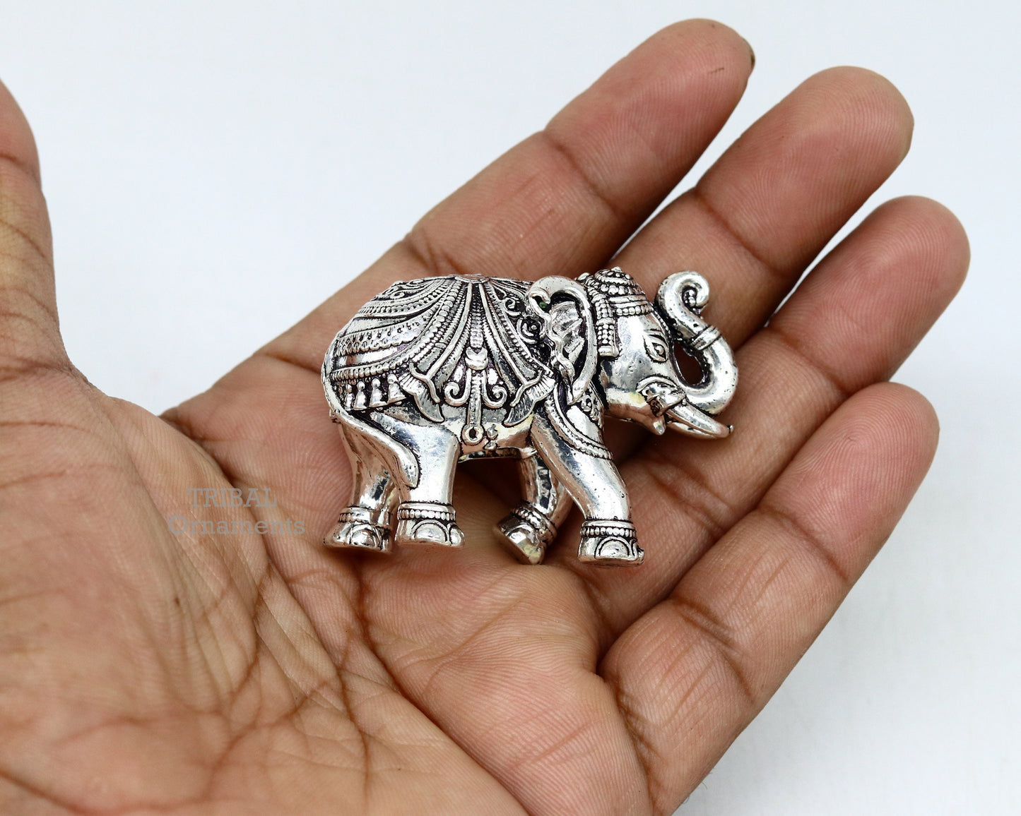 Sterling silver handmade design customized upper trunk Elephant statue, puja article figurine, home décor Diwali puja gift art539 - TRIBAL ORNAMENTS