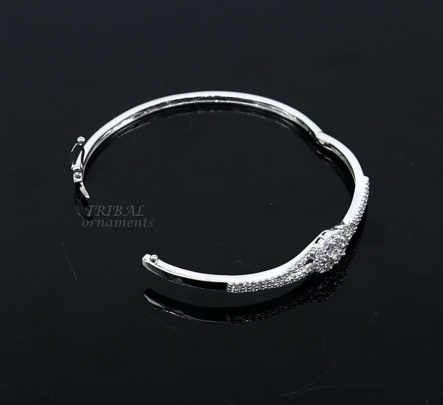 925 sterling silver handmade amazing cubic zircon  stylish cuff bangle bracelet kada customized girl's brides  jewelry cuff88 - TRIBAL ORNAMENTS