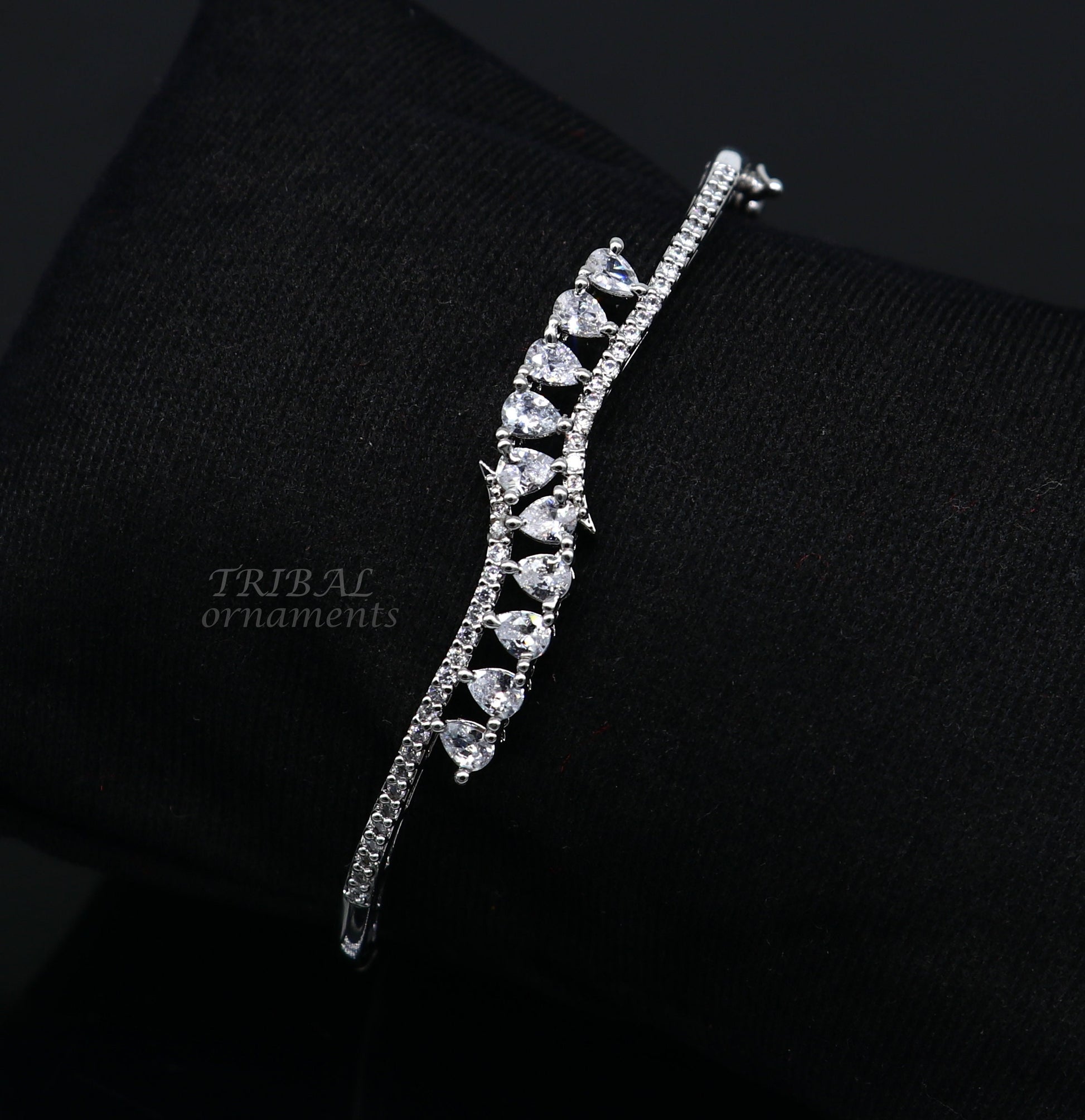 925 sterling silver handmade amazing cubic zircon cuff bangle bracelet kada customized brides girl's jewelry cuff89 - TRIBAL ORNAMENTS