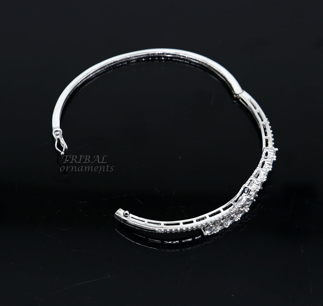 925 sterling silver handmade amazing cubic zircon cuff bangle bracelet kada customized brides girl's jewelry cuff89 - TRIBAL ORNAMENTS