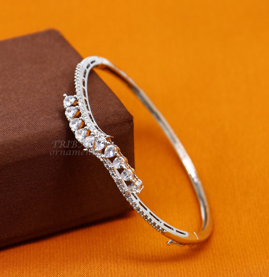 925 sterling silver handmade amazing cubic zircon cuff bangle bracelet kada customized brides girl's jewelry cuff89 - TRIBAL ORNAMENTS