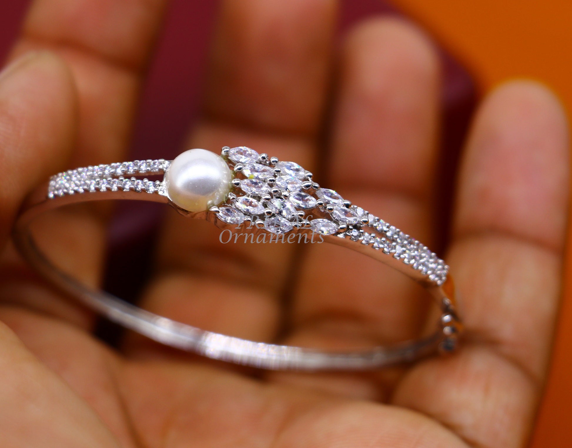 925 Sterling silver handmade vintage cubic zircon stone tribal ethnic belly dance bangle bracelet gifting brides kada cuff91 - TRIBAL ORNAMENTS