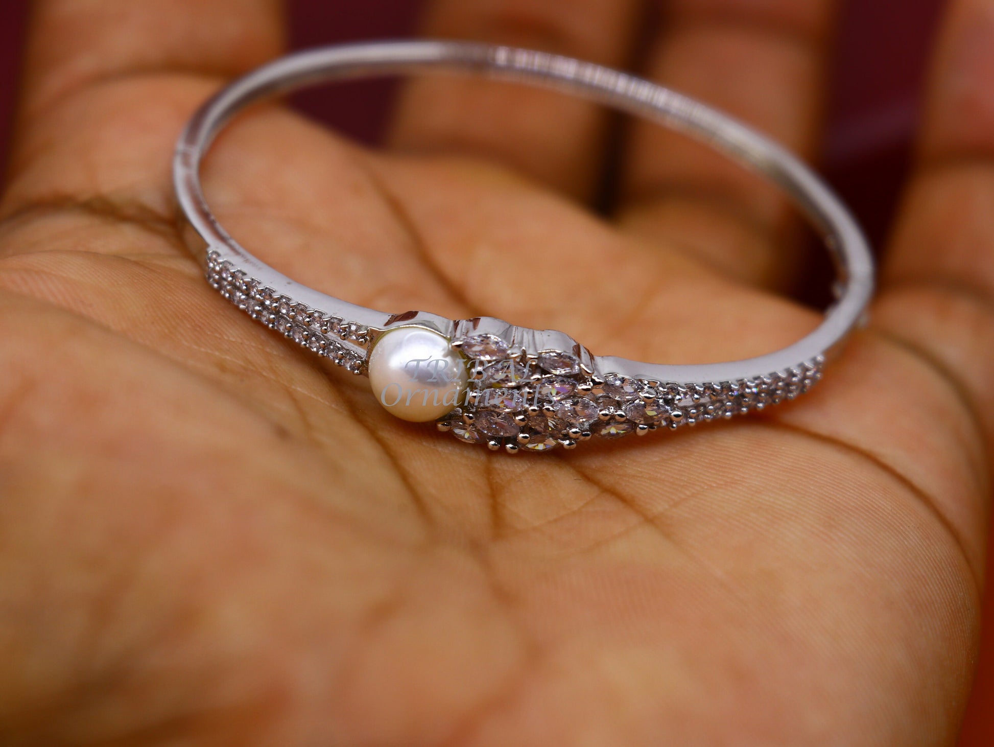 925 Sterling silver handmade vintage cubic zircon stone tribal ethnic belly dance bangle bracelet gifting brides kada cuff91 - TRIBAL ORNAMENTS