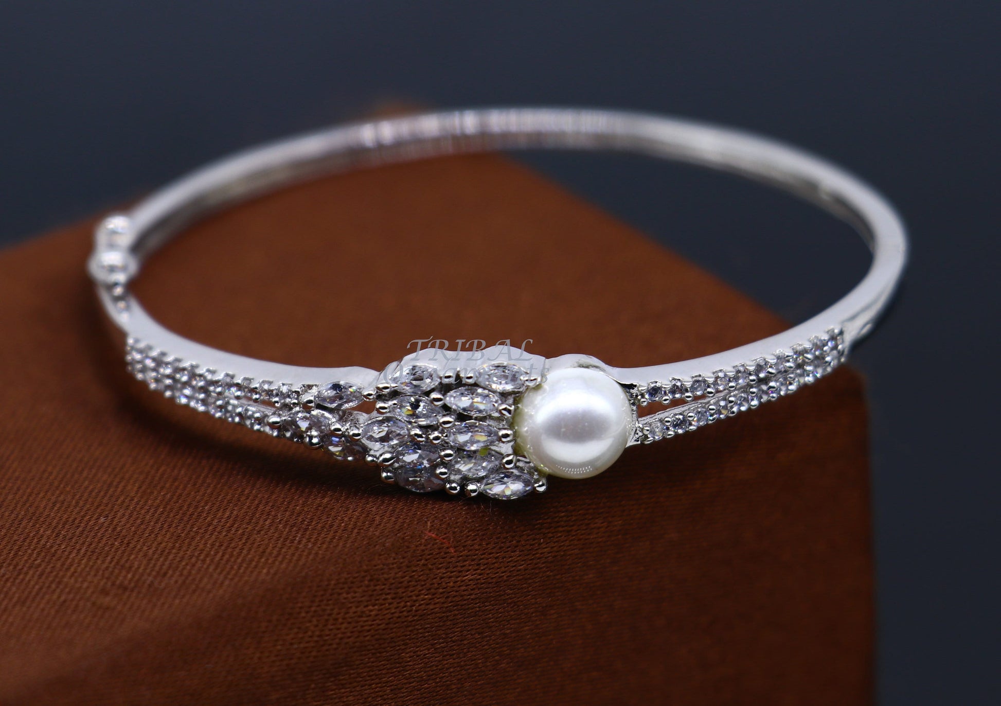 925 Sterling silver handmade vintage cubic zircon stone tribal ethnic belly dance bangle bracelet gifting brides kada cuff91 - TRIBAL ORNAMENTS