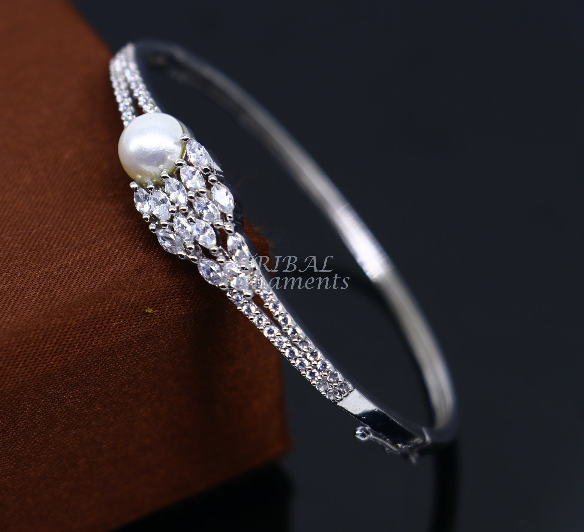 925 Sterling silver handmade vintage cubic zircon stone tribal ethnic belly dance bangle bracelet gifting brides kada cuff91 - TRIBAL ORNAMENTS