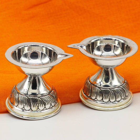 925 sterling silver customized chitai work kandrai work design oil lamp, silver Deepak, silver temple article, puja utensils art su766 - TRIBAL ORNAMENTS