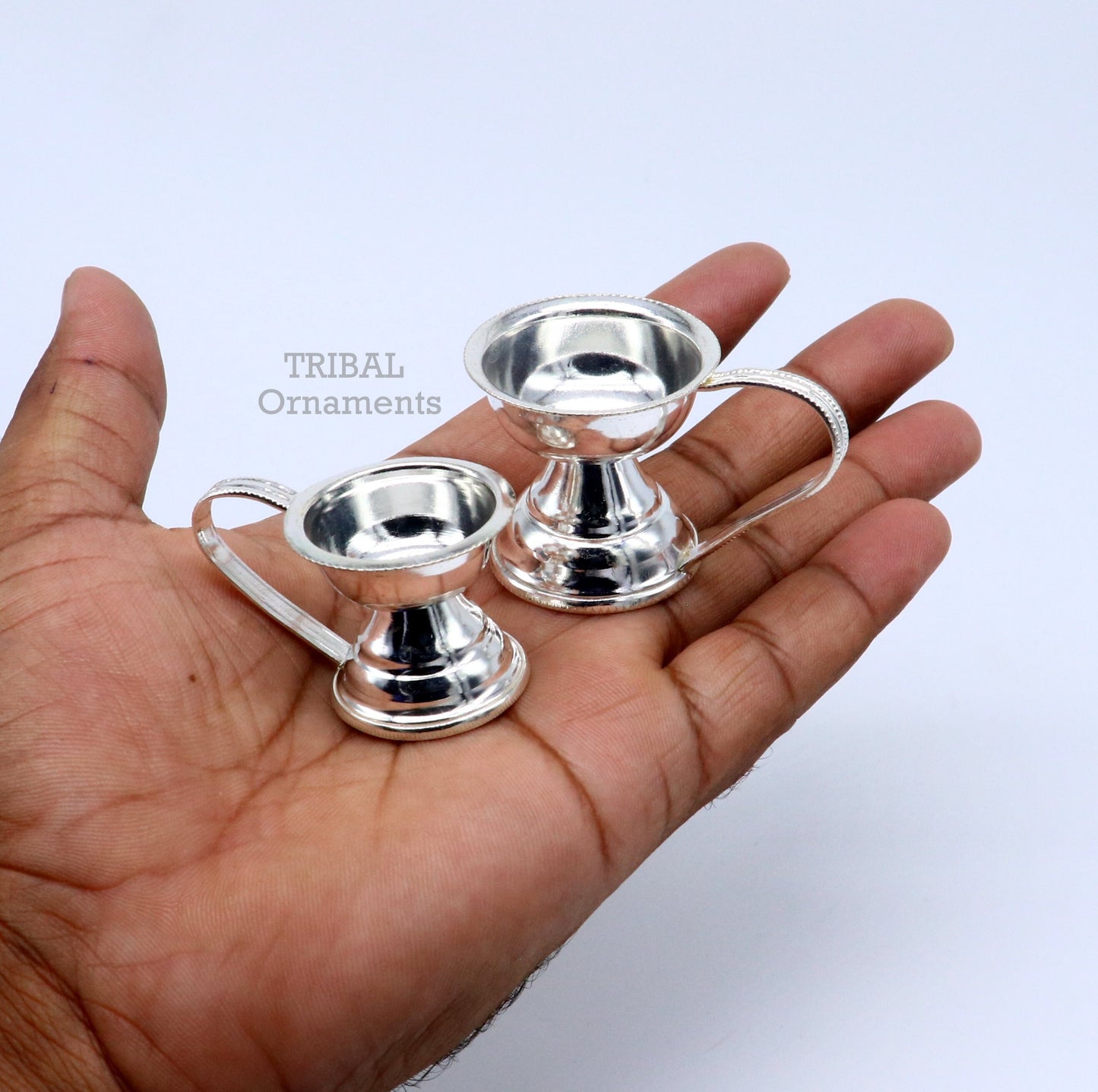 Solid silver handmade elegant kappor arti lamp , silver home temple utensils, silver diya, deepak, silver single joth kapoor Aarti art su781 - TRIBAL ORNAMENTS