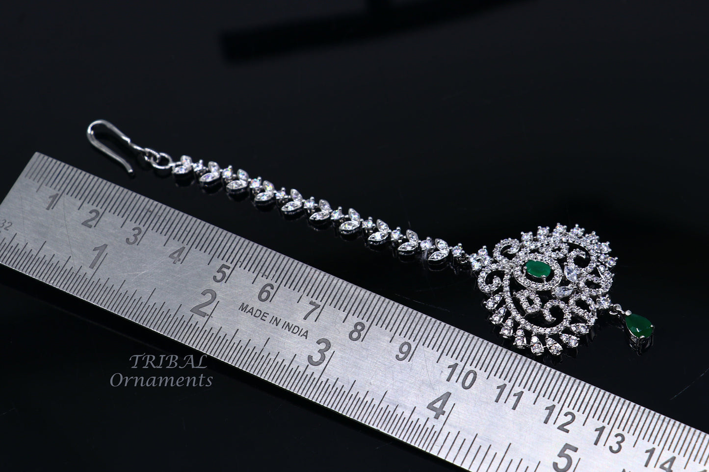 925 sterling silver customized gold tone cubic zircon stone head jewelry mang tika, bridal wedding set, belly dance charm hair jewelry MT04 - TRIBAL ORNAMENTS