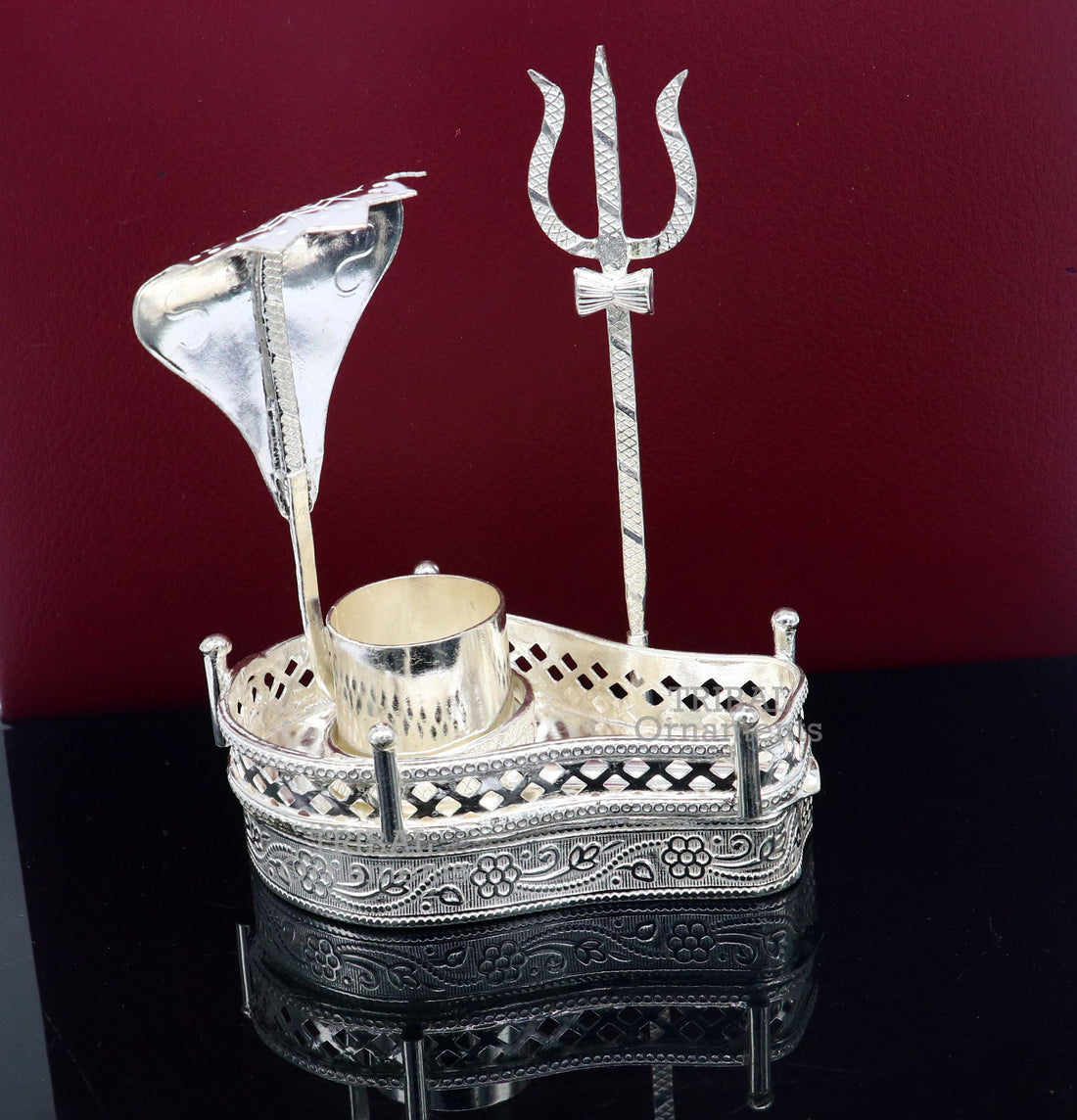 925 sterling silver handmade lord shiva lingam stand/ jalheri with panchmukhi snake (5 face snake) and trident mahakal lingam stand su787 - TRIBAL ORNAMENTS