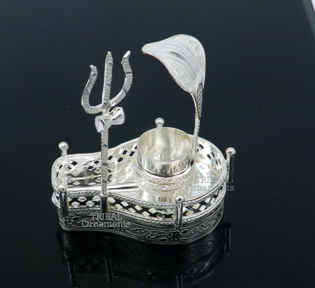 925 sterling silver handmade lord shiva lingam stand/ jalheri with snake  and trident mahakal lingam stand su788 - TRIBAL ORNAMENTS