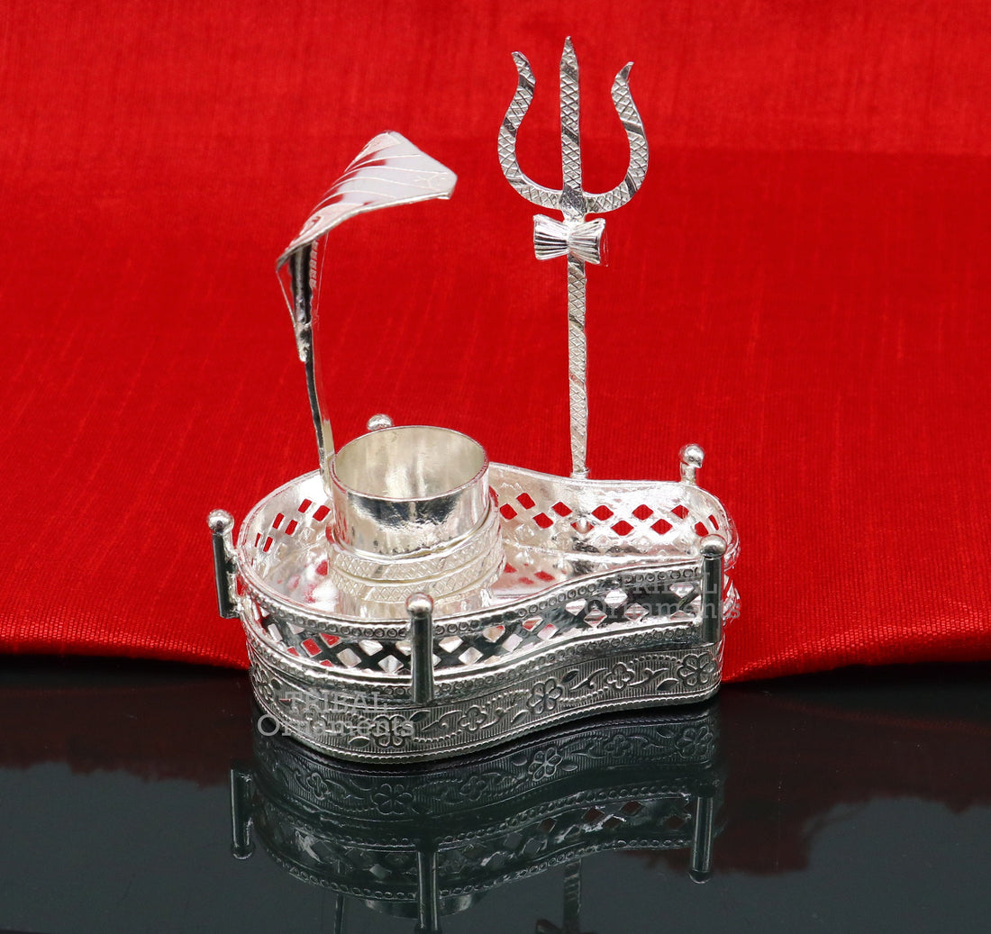 925 sterling silver handmade lord shiva lingam stand/ jalheri with snake  and trident mahakal lingam stand su788 - TRIBAL ORNAMENTS