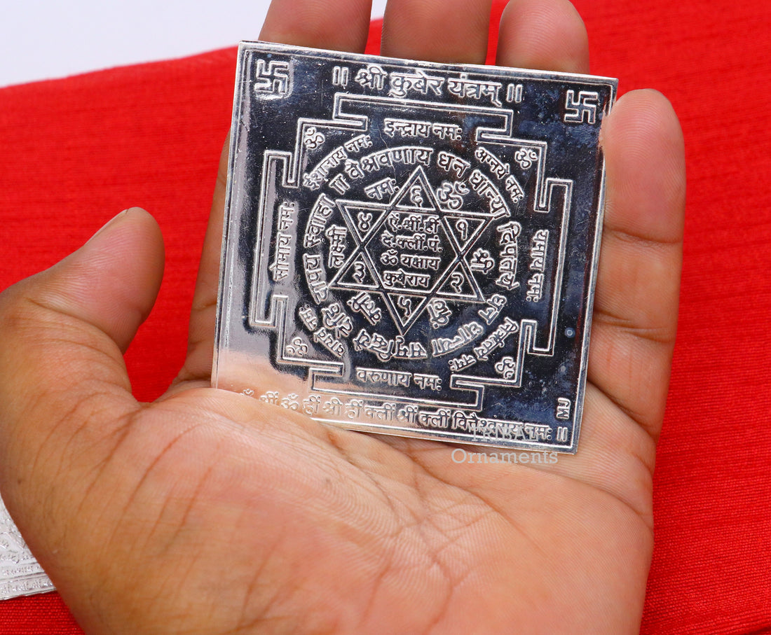 925 sterling silver handmade Shree kuber Yantram, silver holy divine Yantram for wealth and prosperity, best puja article gifting su792 - TRIBAL ORNAMENTS