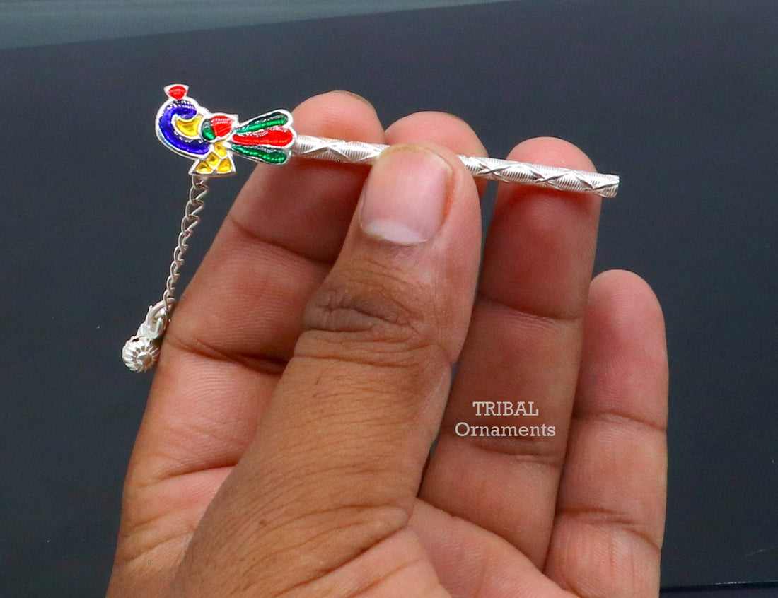 7 cm long sterling silver handmade idol baby Krishna flute, silver bansuri, laddu gopala flute, little krishna flute puja art su793 - TRIBAL ORNAMENTS