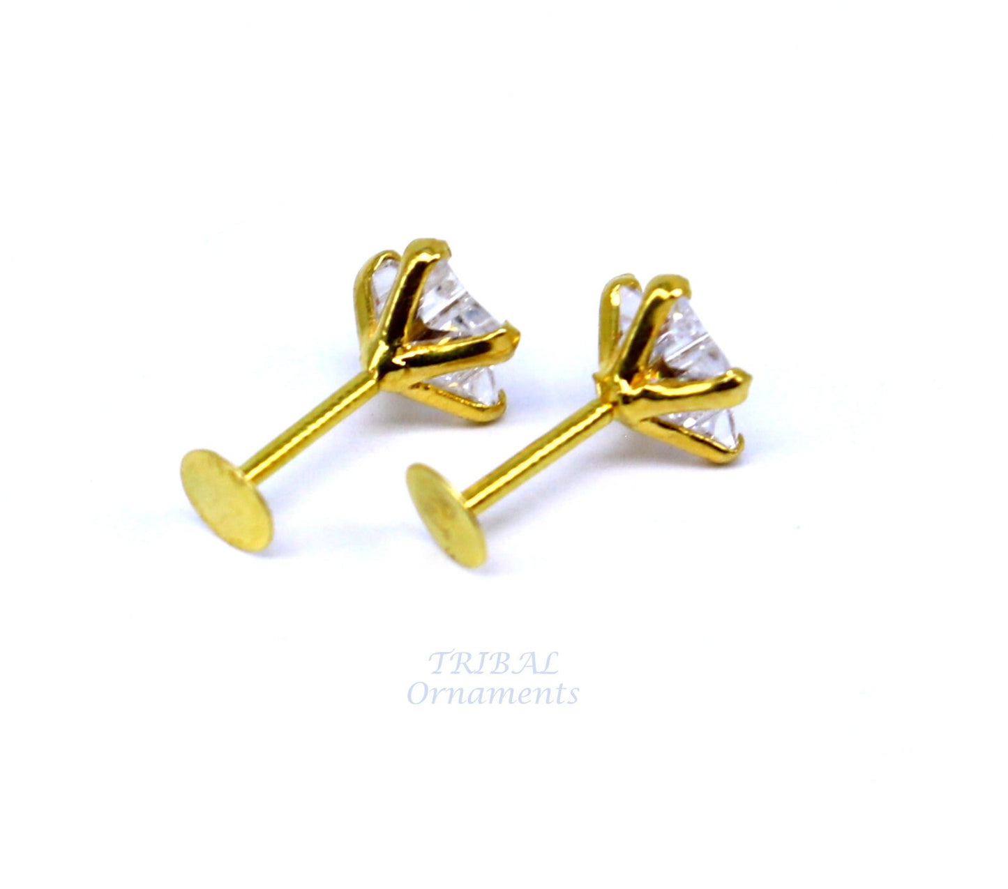 5mm 18kt yellow gold handmade single cubic zircon stone back screw star shape stud earring cartilage customized unisex jewelry er146 - TRIBAL ORNAMENTS