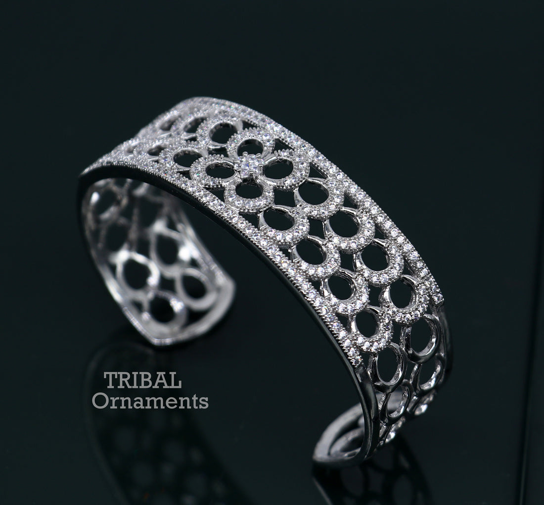 925 sterling silver handmade amazing cubic zircon stone adjustable cuff bangle bracelet kada customized girl's jewelry cuff80 - TRIBAL ORNAMENTS