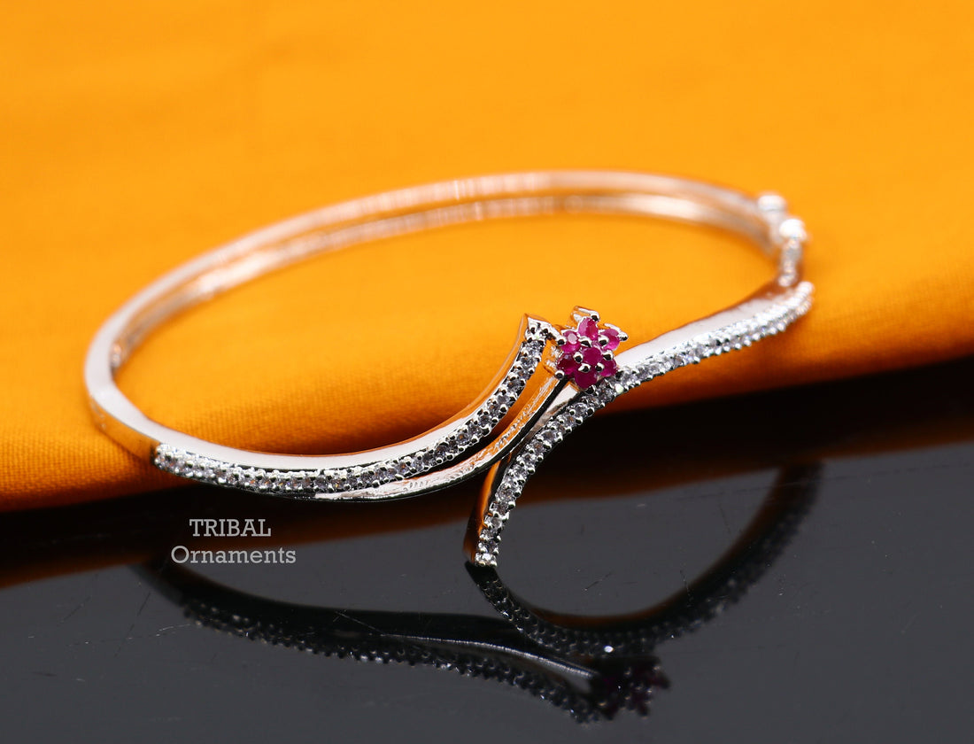 925 sterling silver handmade amazing cubic zircon pink adjustable cuff bangle bracelet kada customized girl's jewelry cuff82 - TRIBAL ORNAMENTS