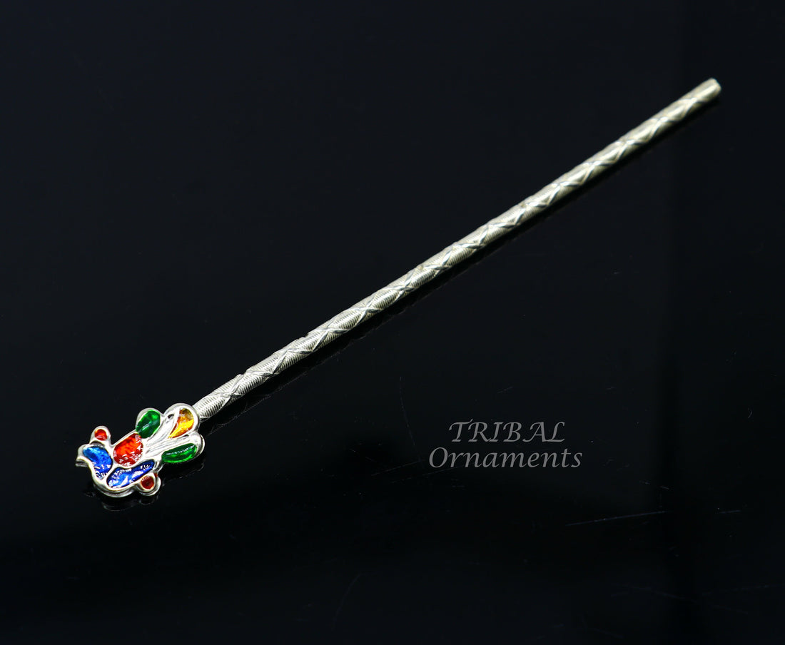 13cm sterling silver handmade idol baby Krishna small tiny flute, silver bansuri, laddu gopala flute, little krishna flute puja art su814 - TRIBAL ORNAMENTS