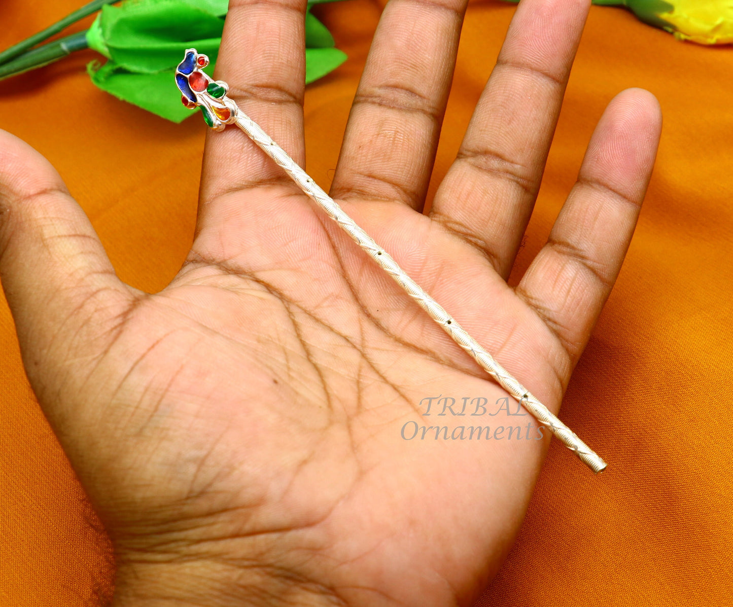 13cm sterling silver handmade idol baby Krishna small tiny flute, silver bansuri, laddu gopala flute, little krishna flute puja art su814 - TRIBAL ORNAMENTS