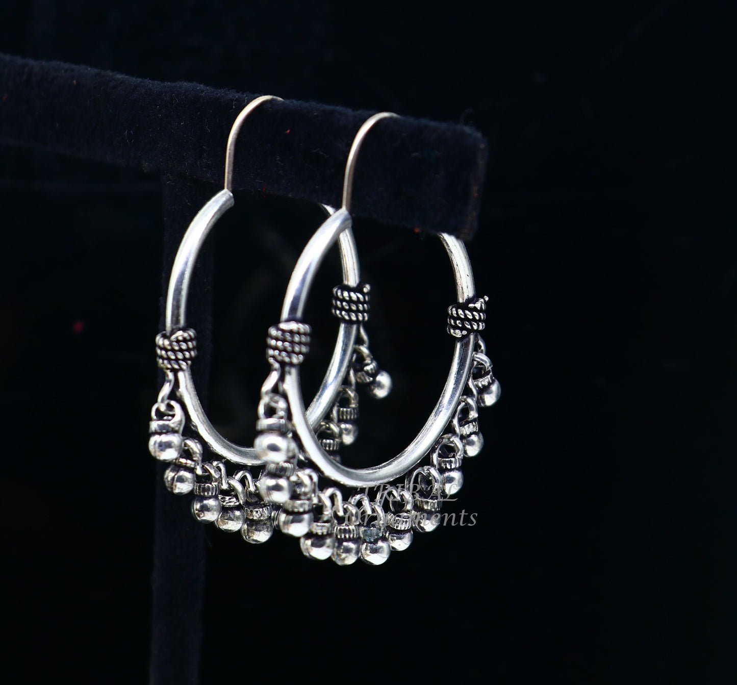 925 sterling silver handmade hoop earring, fabulous Bali, hanging bells, hook, hoop gifting gorgeous tribal customized jewelry s1037 - TRIBAL ORNAMENTS