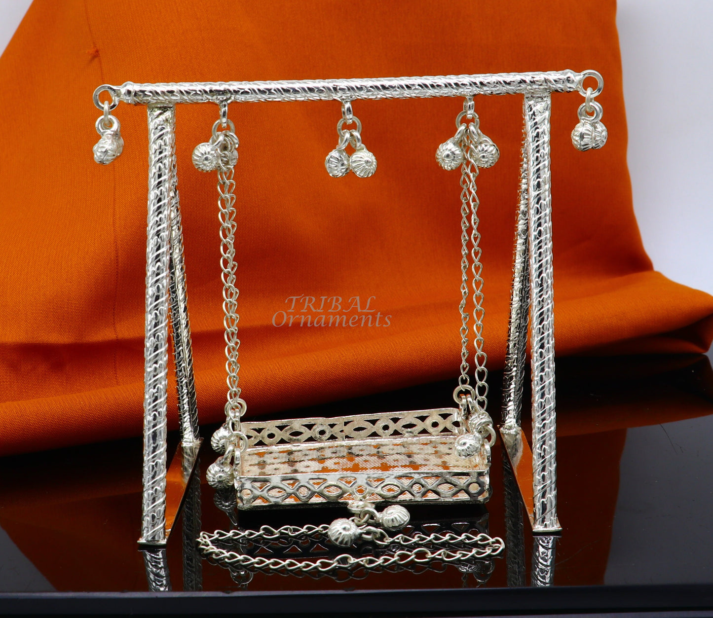 Sterling silver handmade Bal Gopala jhula, little Krishna swing, child Krishna palana, silver jhula, laddu gopal jhula, silver art su816 - TRIBAL ORNAMENTS