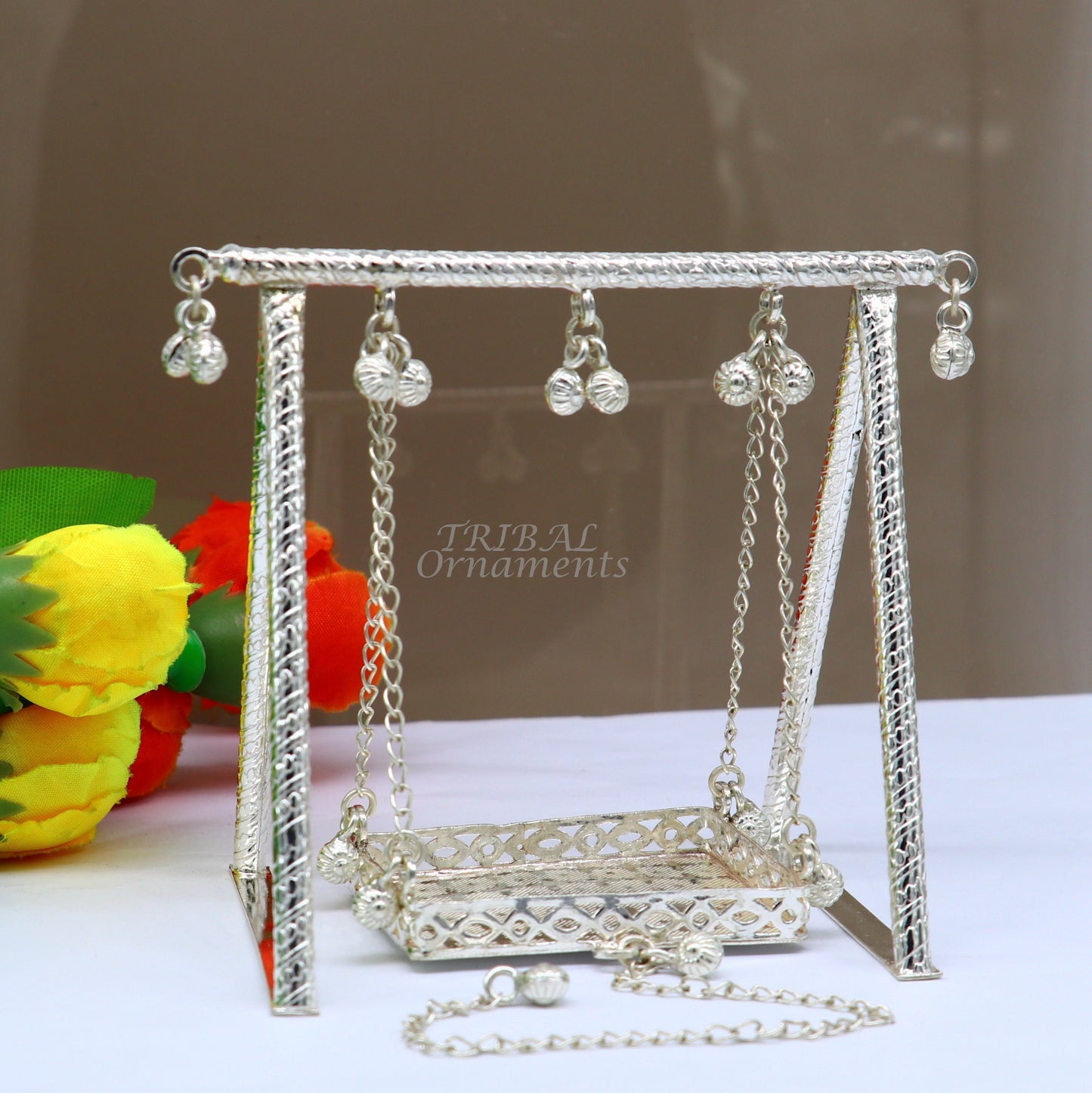 Sterling silver handmade Bal Gopala jhula, little Krishna swing, child Krishna palana, silver jhula, laddu gopal jhula, silver art su816 - TRIBAL ORNAMENTS