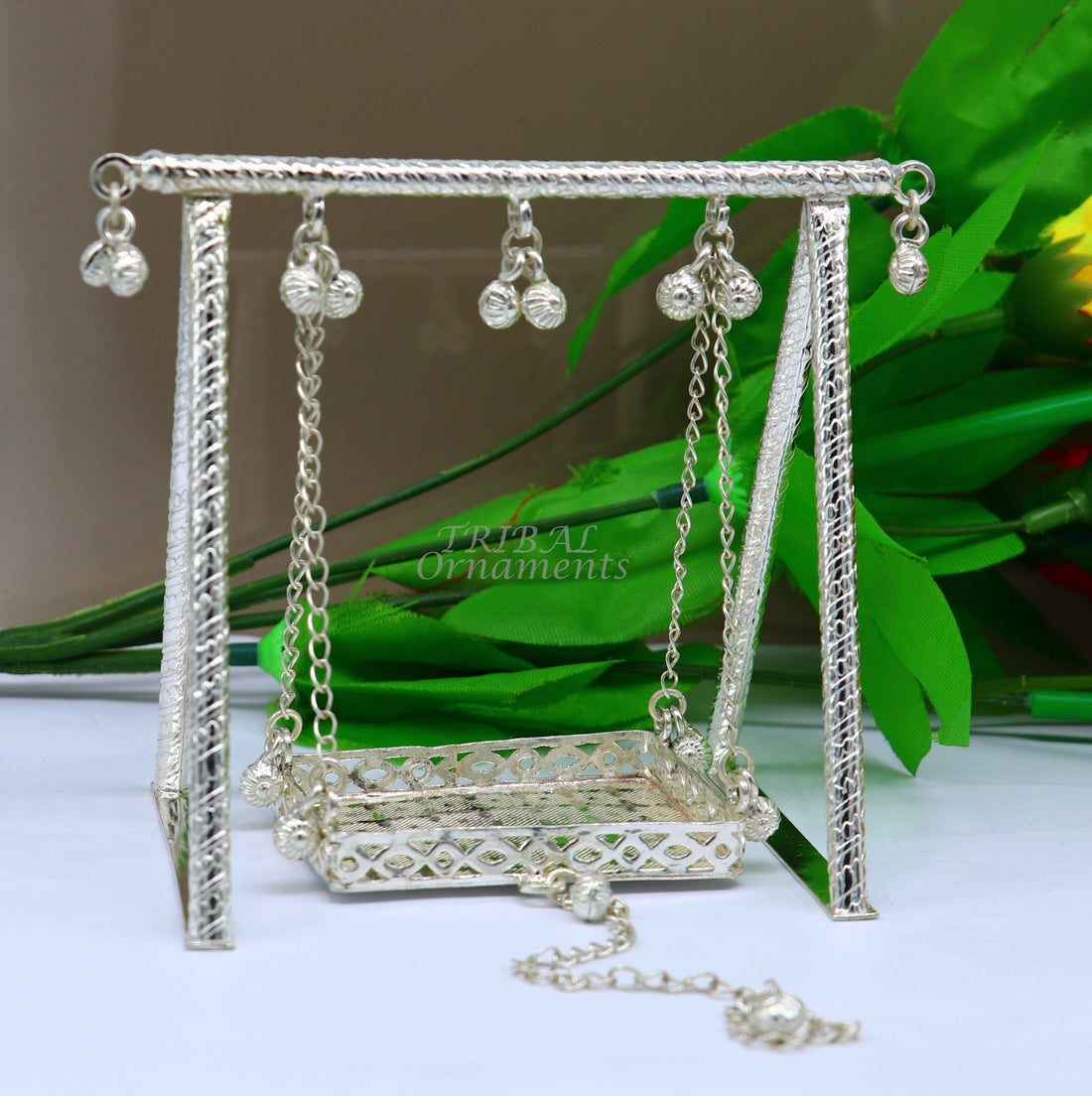 Sterling silver handmade Bal Gopala jhula, little Krishna swing, child Krishna palana, silver jhula, laddu gopal jhula, silver art su816 - TRIBAL ORNAMENTS