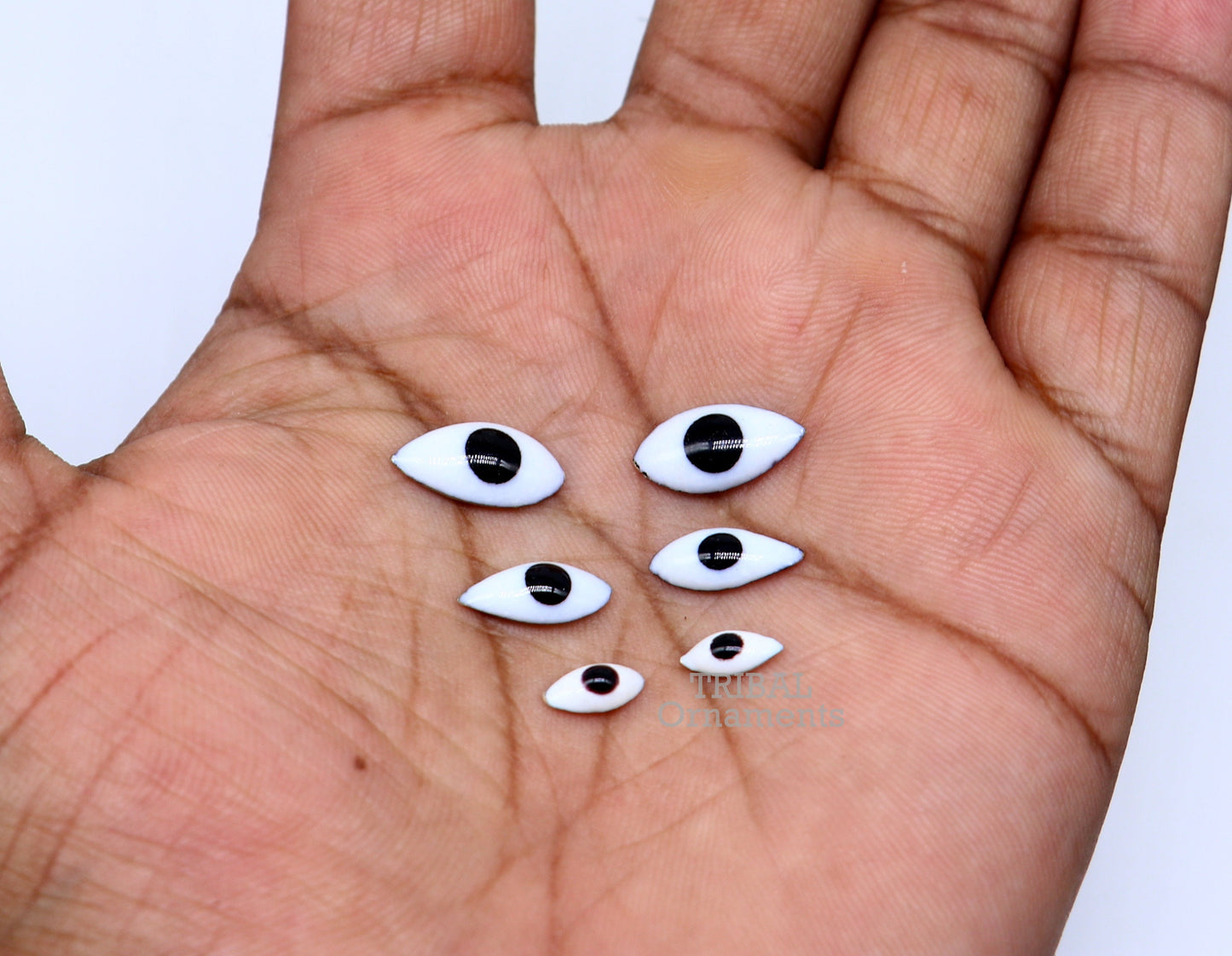 Solid sterling silver Netra or eyes, Amazing Mangla Darshan White clean baby idols eyes, laddu gopala eyes su798 - TRIBAL ORNAMENTS