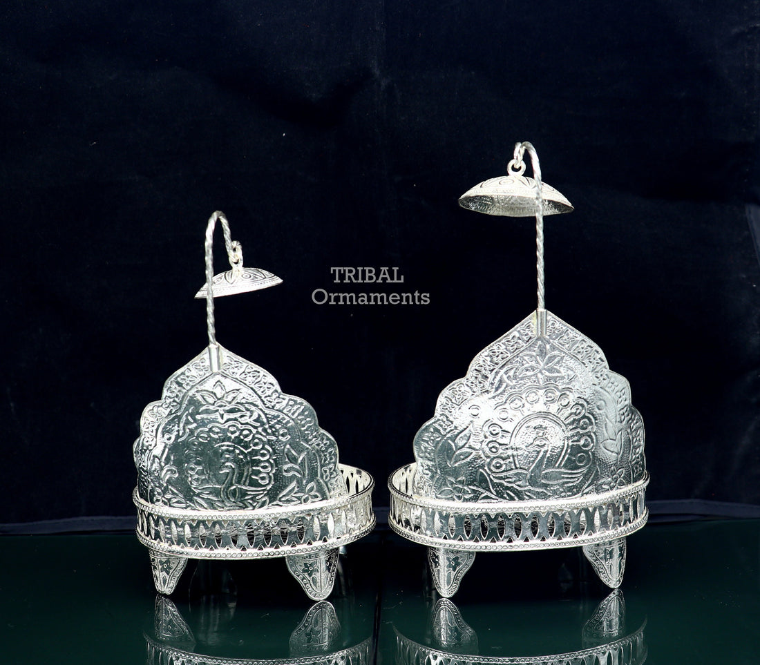 925 sterling silver Handmade Divine Singhasan, idol krishna Bal Gopala throne, god statue's stand chair, temple art puja article su800 - TRIBAL ORNAMENTS