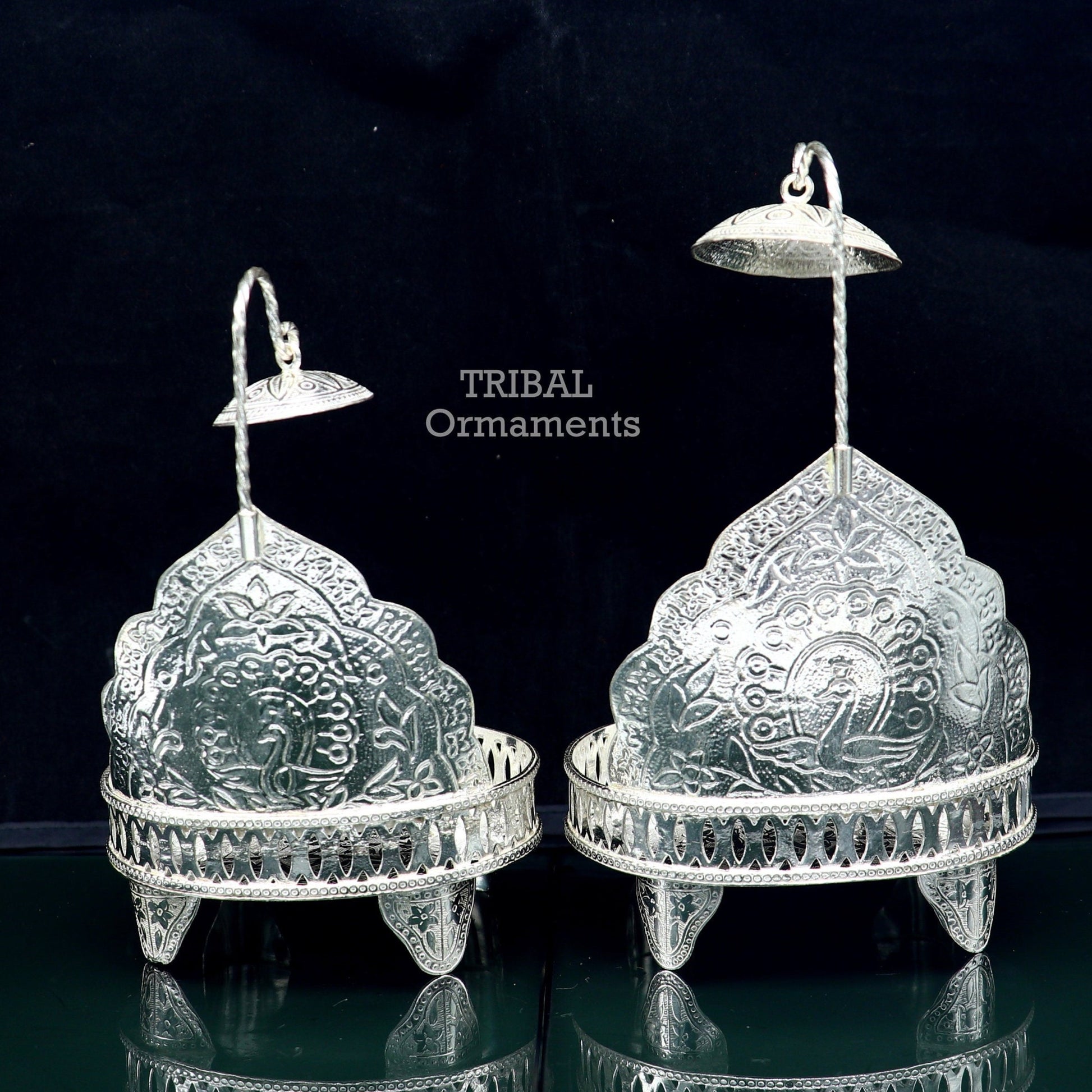 925 sterling silver Handmade Divine Singhasan, idol krishna Bal Gopala throne, god statue's stand chair, temple art puja article su800 - TRIBAL ORNAMENTS