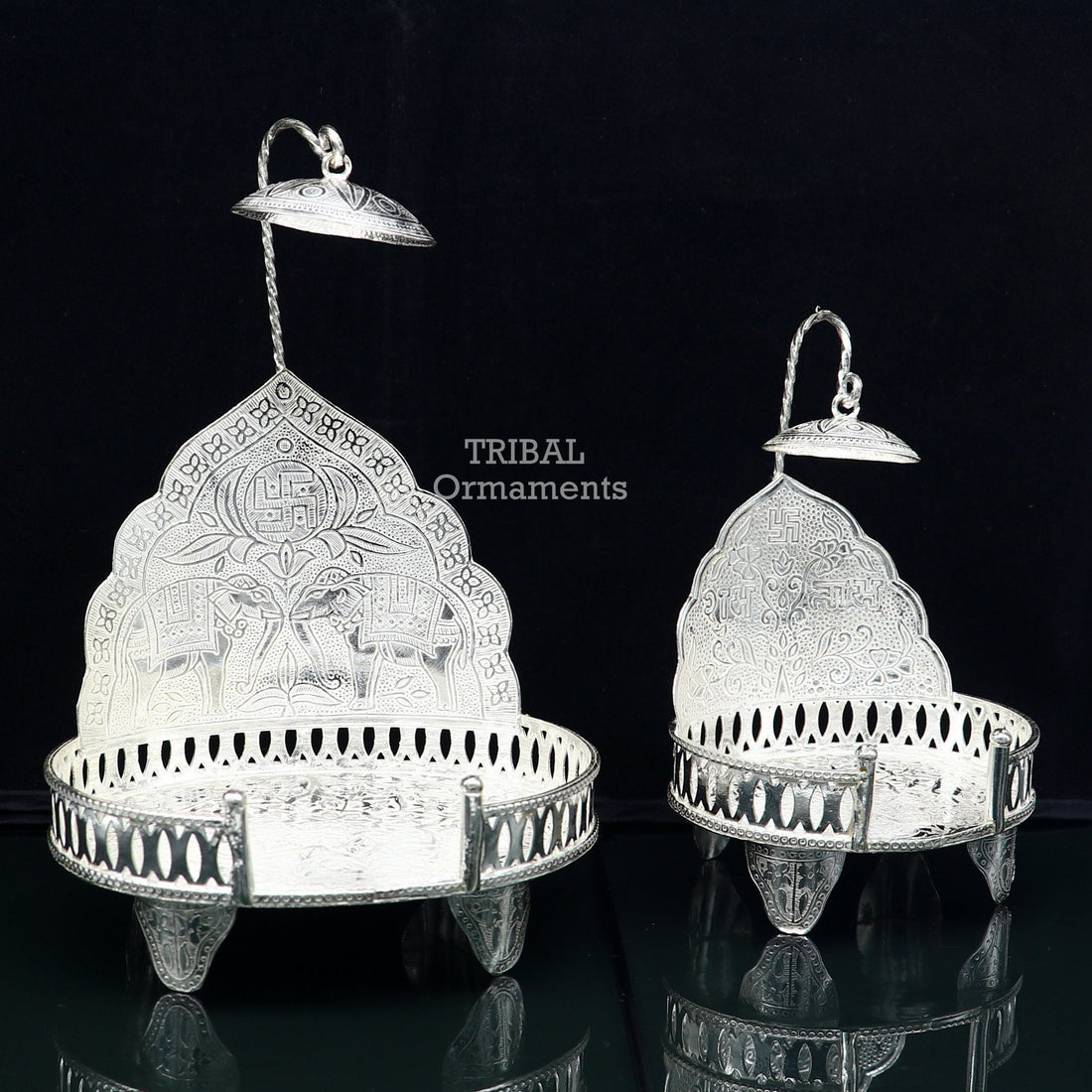 925 sterling silver Handmade Divine Singhasan, idol krishna Bal Gopala throne, god statue's stand chair, temple art puja article su801 - TRIBAL ORNAMENTS