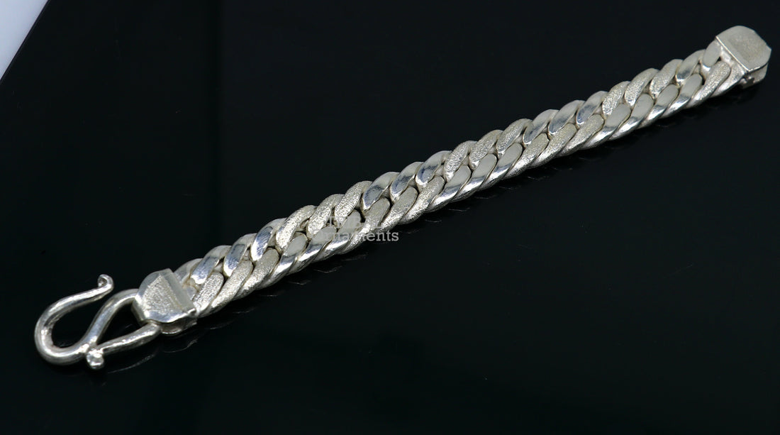 7" solid long Vintage antique Cuban link chain 925 sterling silver bracelet, excellent unisex gifting custom made jewelry from india sbr375 - TRIBAL ORNAMENTS