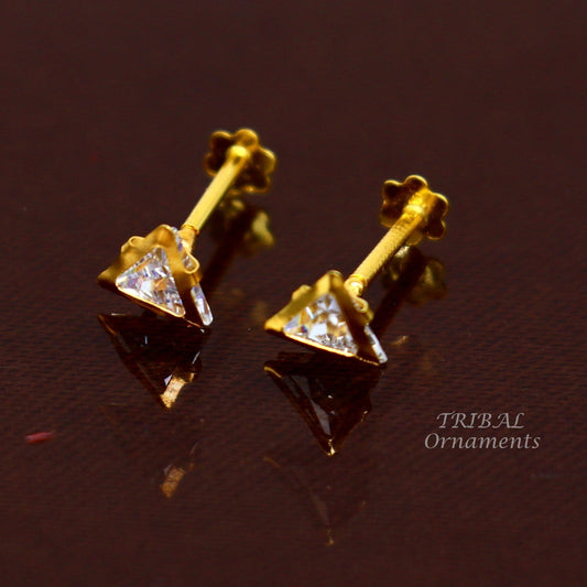 4mm tiny single pink stone handmade 18kt yellow gold combo jewelry we can use as stud or nose stud , baby stud cartilage jewelry er160 - TRIBAL ORNAMENTS