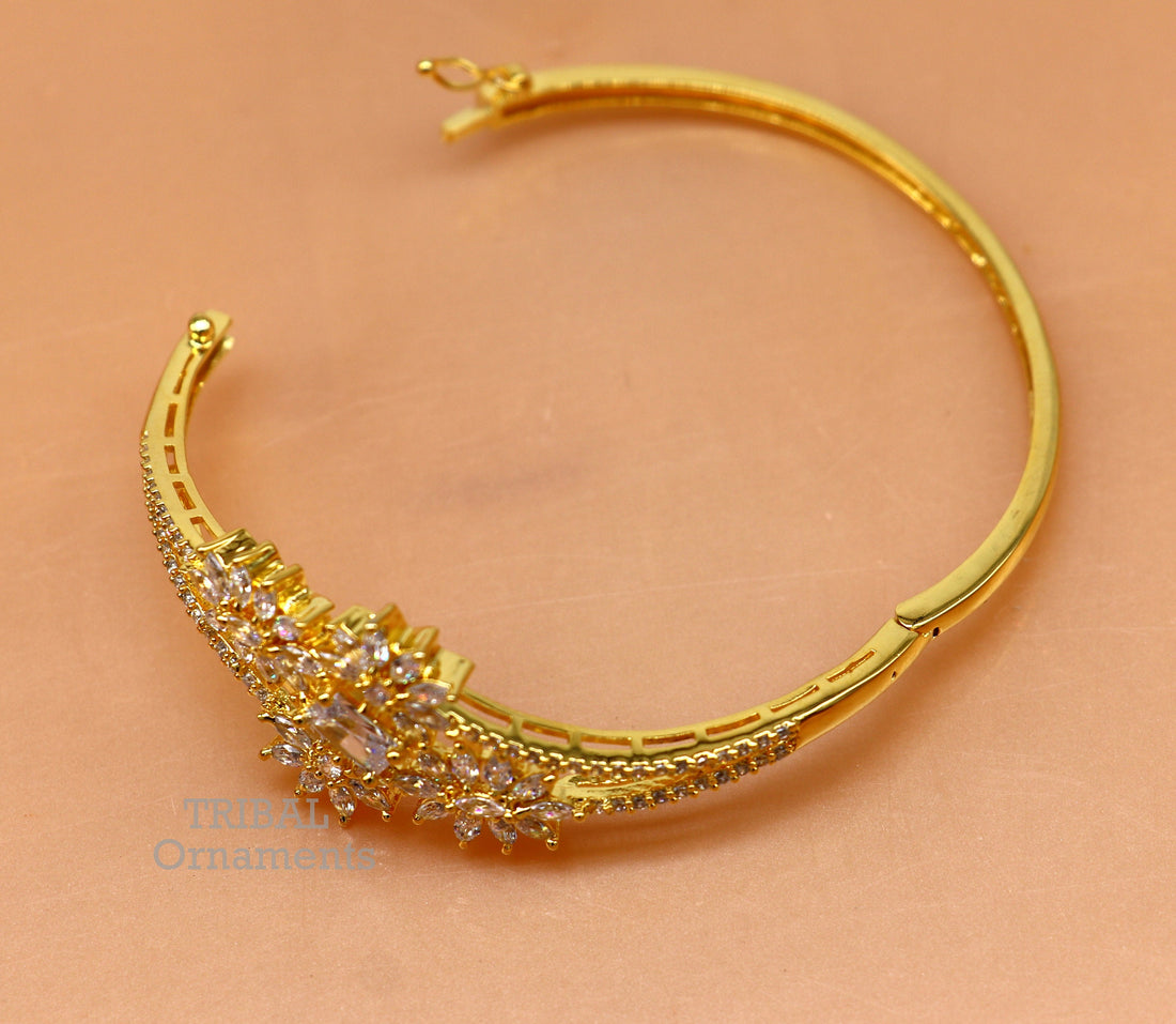 925 sterling silver gold polished handmade amazing cubic zircon stone cuff bangle bracelet kada customized girl's jewelry cuff84 - TRIBAL ORNAMENTS