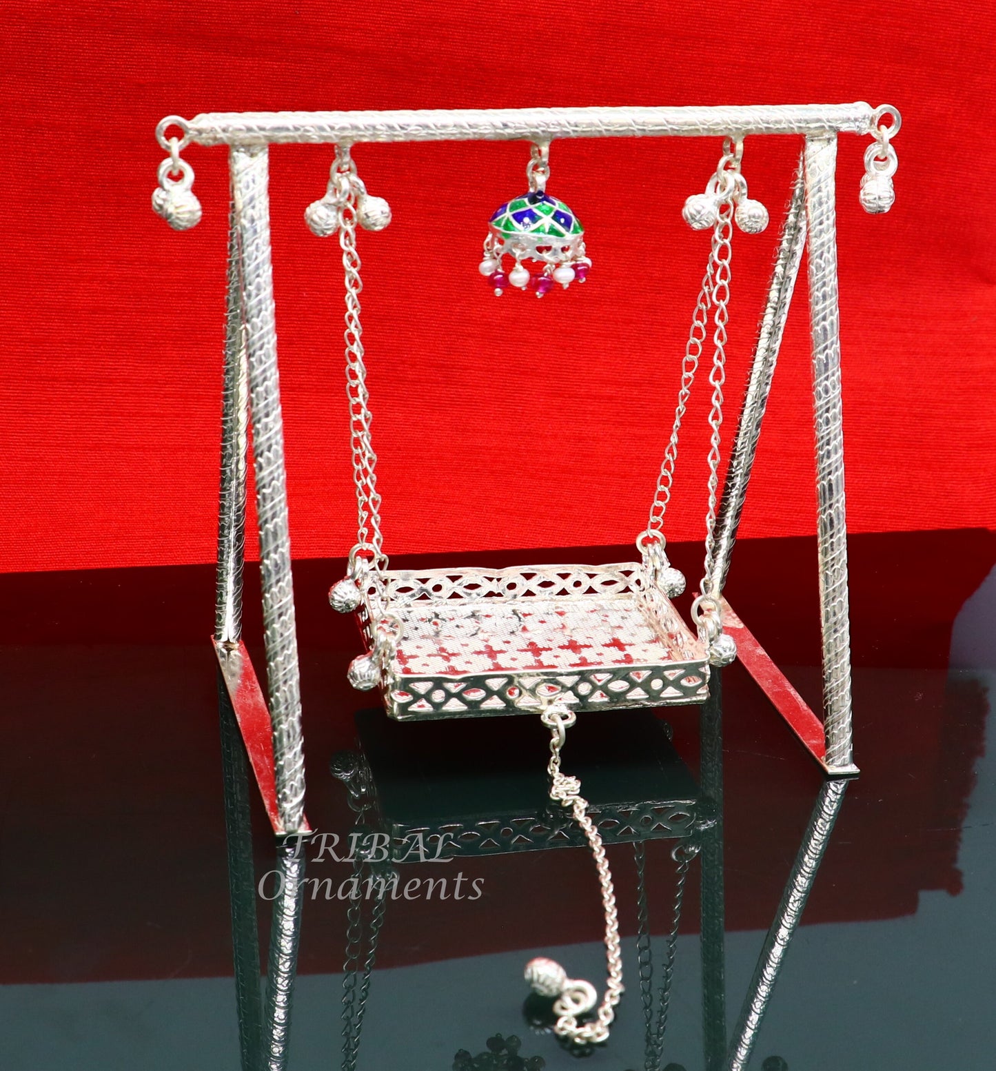 Amazing crafted sterling silver Laddu Gopala jhula, little Krishna swing, krishan palana, silver jhula, laddu gopal swing, silver art su822 - TRIBAL ORNAMENTS