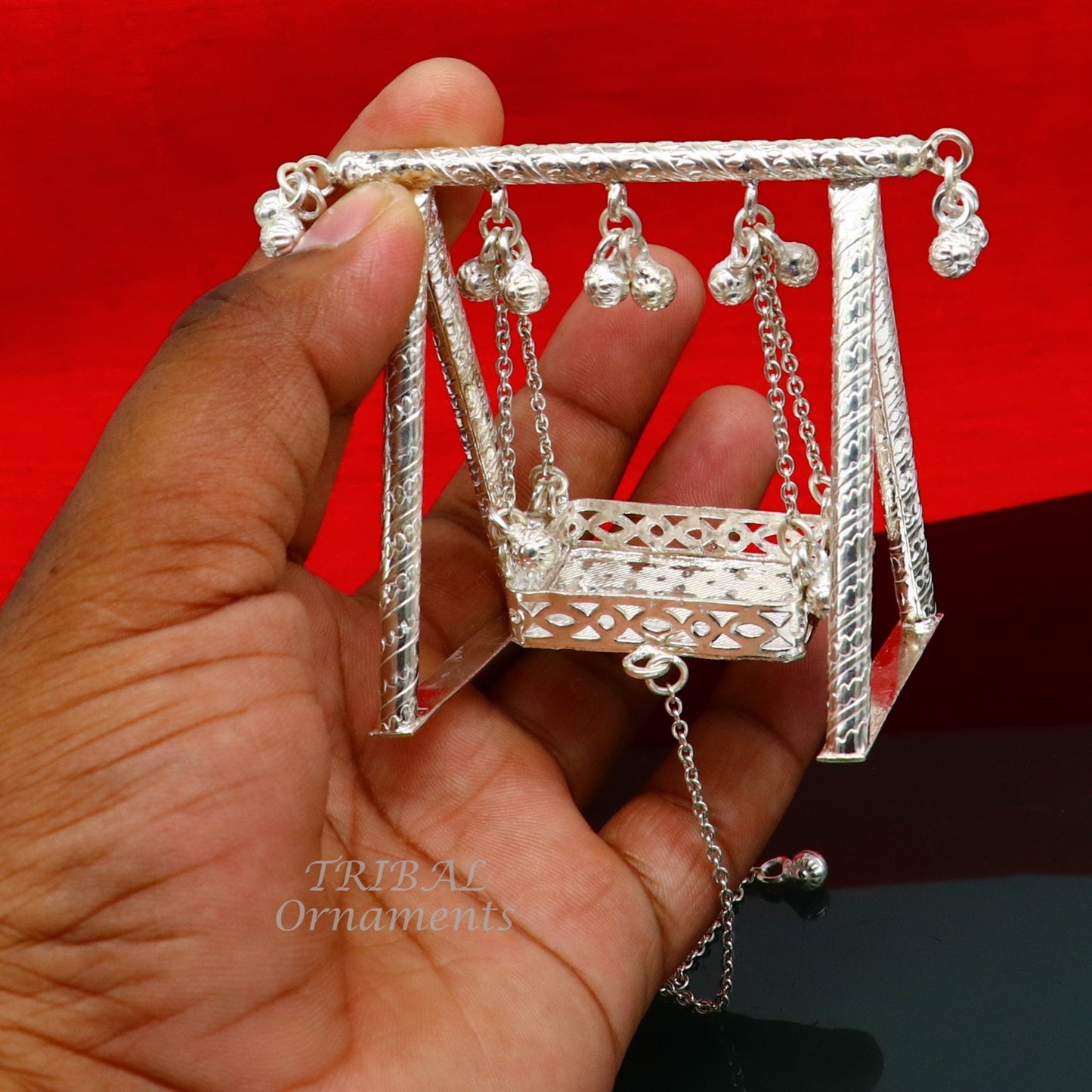 Handcrafted Sterling silver Laddu Gopala jhula, Radha Krishna swing, krishan palana, silver jhula, laddu gopal swing, silver art su823 - TRIBAL ORNAMENTS