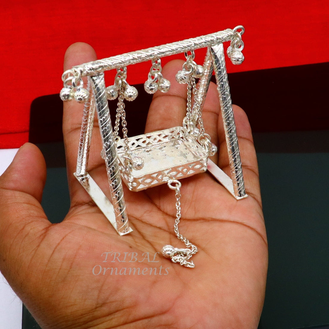 Handcrafted Sterling silver Laddu Gopala jhula, Radha Krishna swing, krishan palana, silver jhula, laddu gopal swing, silver art su823 - TRIBAL ORNAMENTS