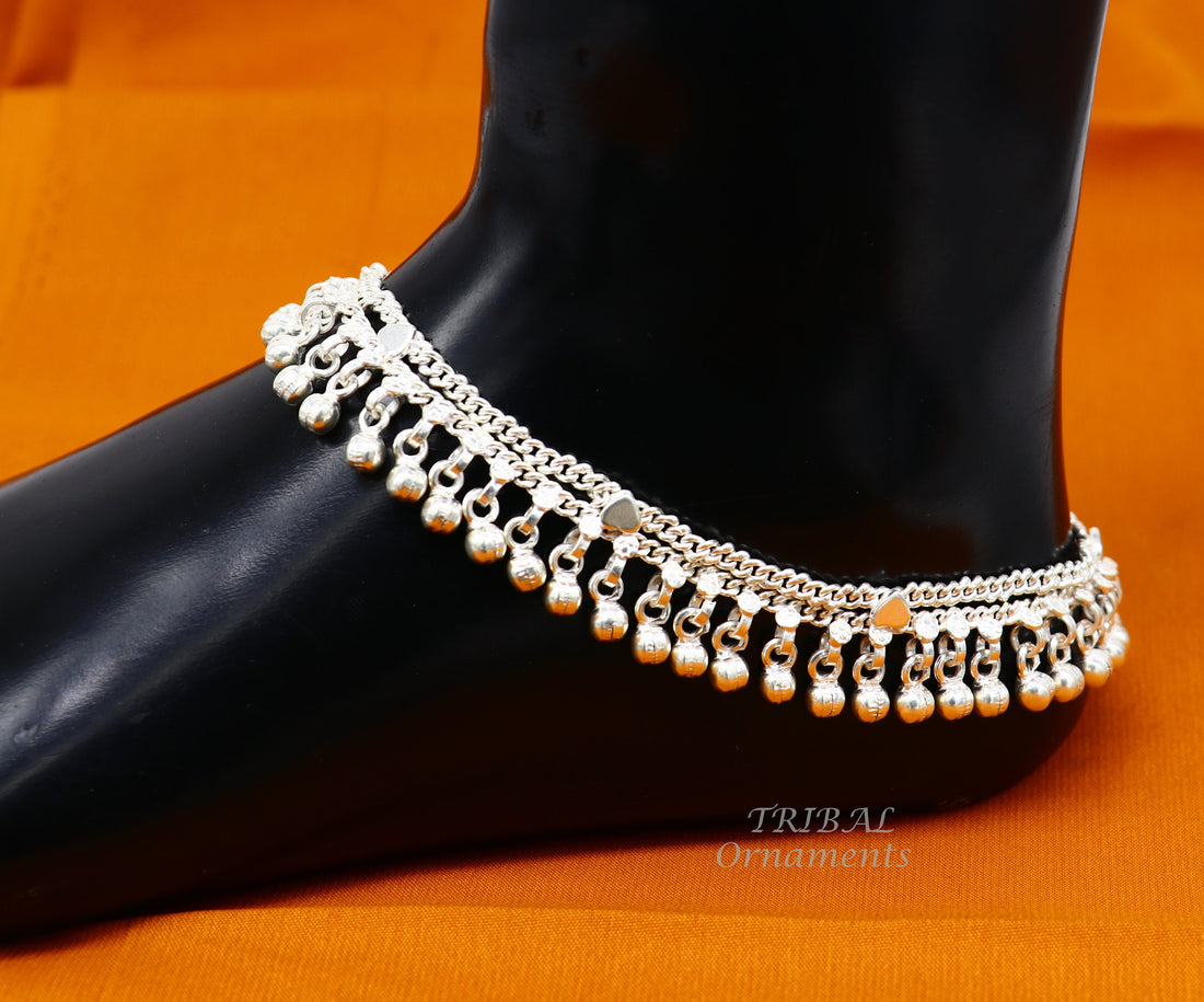 10.5" Long handmade sterling silver amazing noisy bells ankle bracelet, gorgeous charm anklets customized belly dance gifting jewelry ank476 - TRIBAL ORNAMENTS