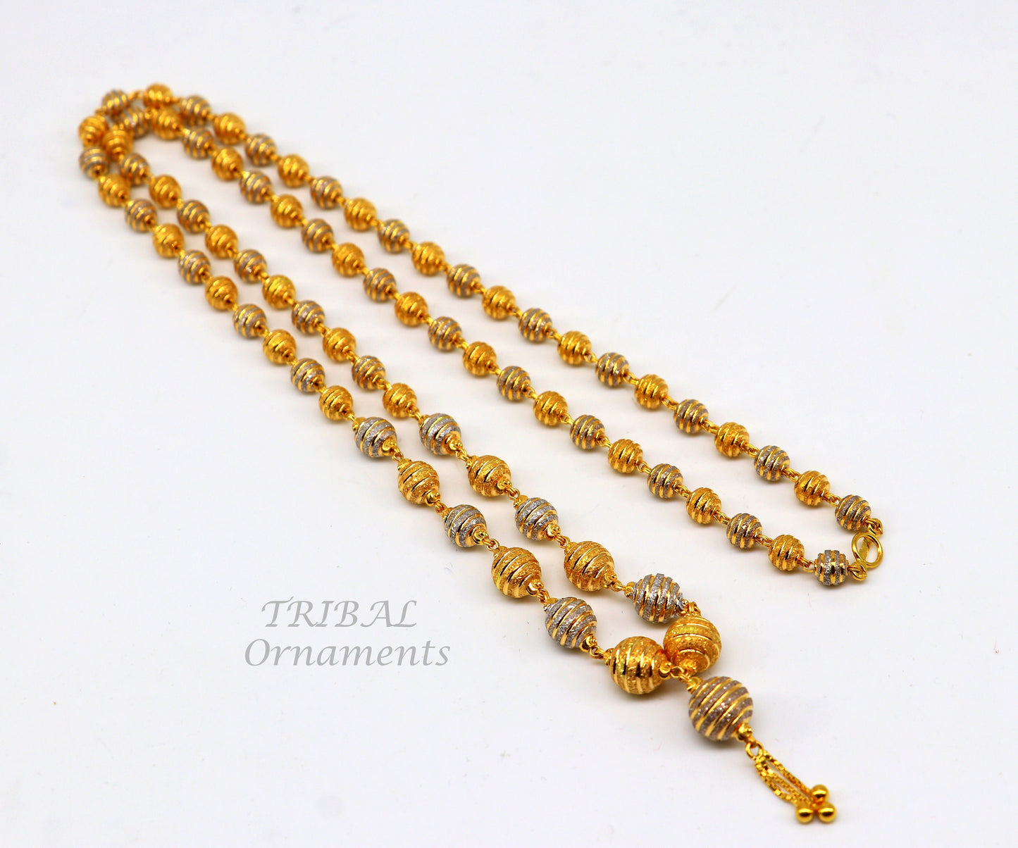 22kt yellow gold certified beaded chain necklace, amazing brides gifting gorgeous wedding jewelry, ball chain white gold jewelry ch560 - TRIBAL ORNAMENTS
