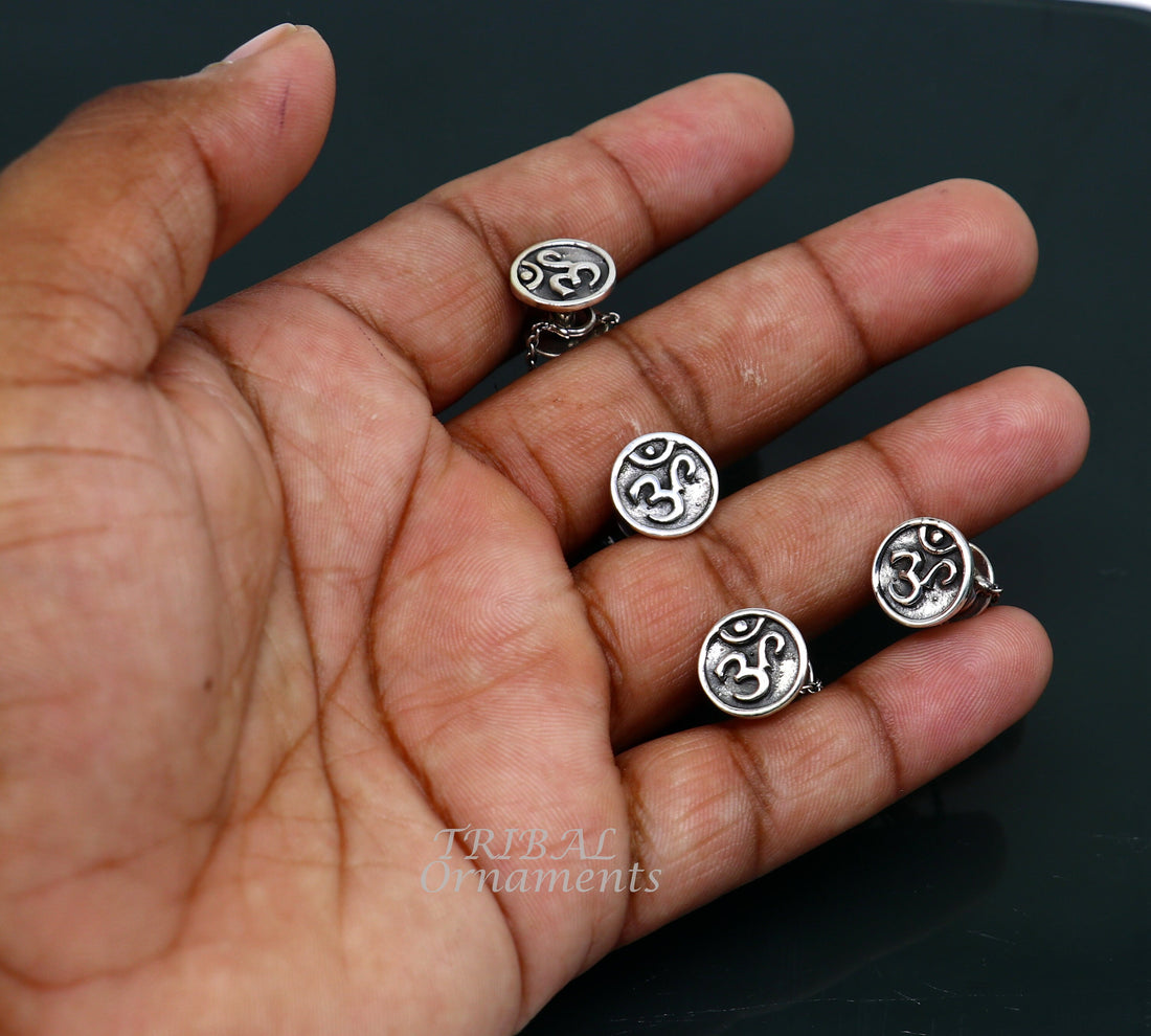 925 Sterling silver handmade gorgeous sign Aum or OM design buttons or cufflinks  for men's kurta, best gifting jewelry occasions btn02 - TRIBAL ORNAMENTS