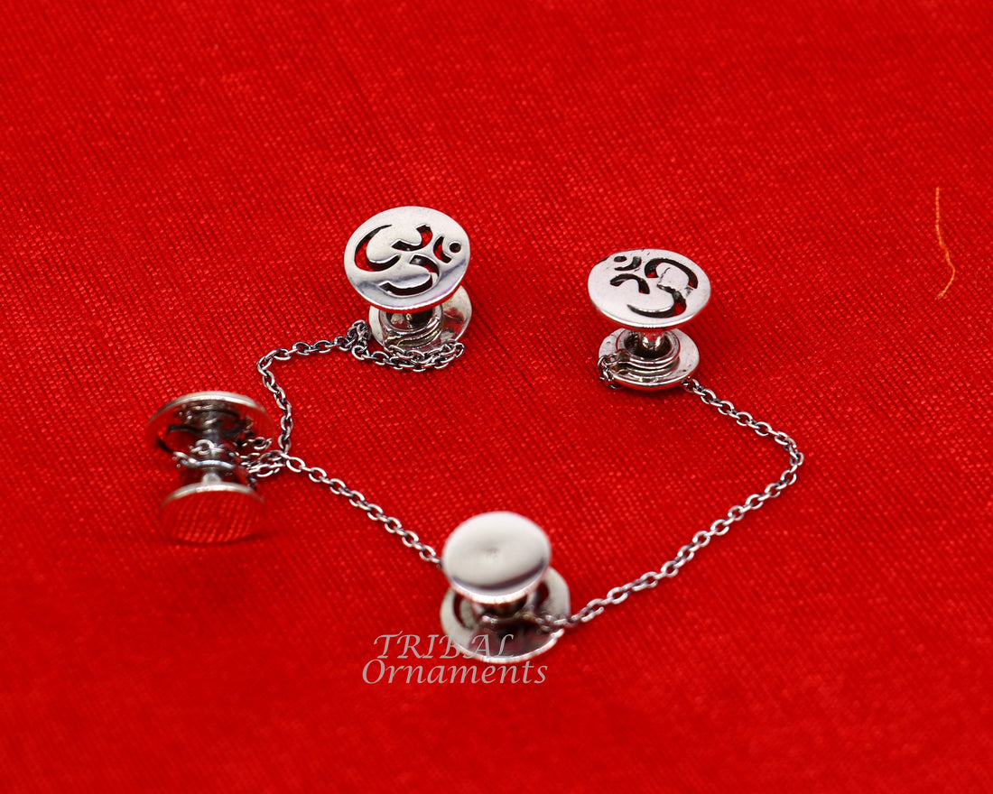 925 Sterling silver handmade gorgeous sign Aum or OM design buttons or cufflinks  for men's kurta, best gifting jewelry occasions btn04 - TRIBAL ORNAMENTS