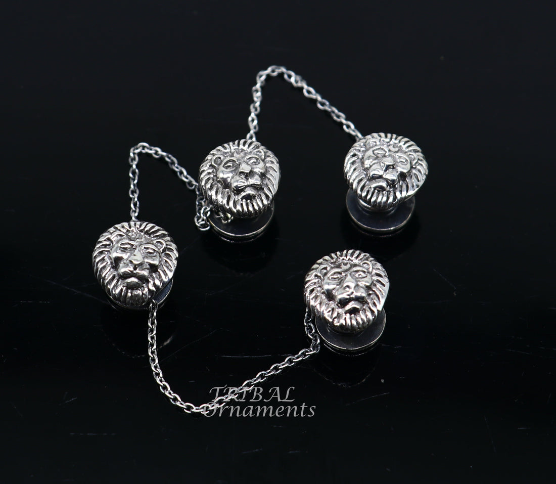 925 Sterling silver handmade gorgeous lion face design buttons or cufflinks for men's kurta, best gifting jewelry occasions btn06 - TRIBAL ORNAMENTS