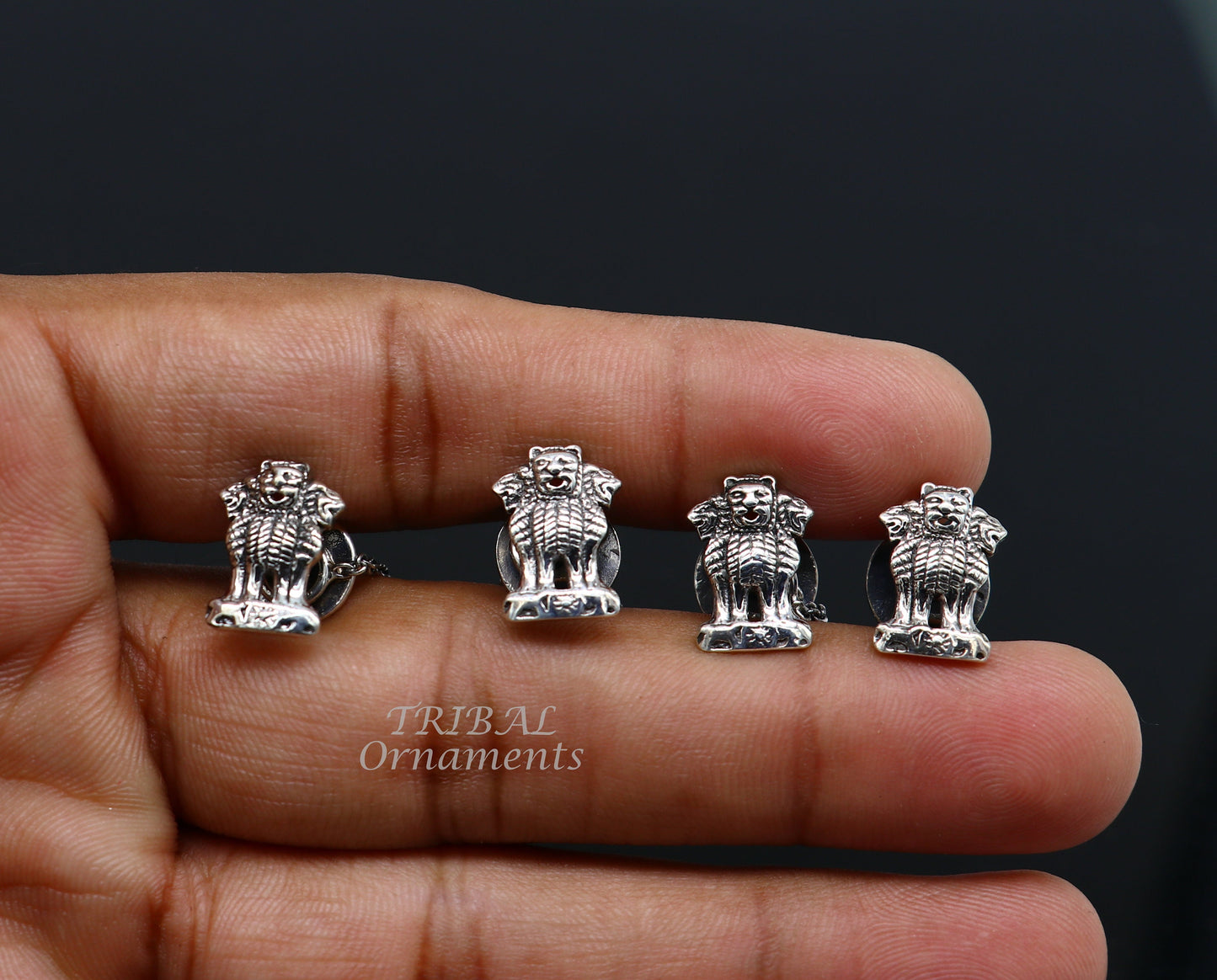925 Sterling silver handmade amazing Indian national symbol Satyamev Jayate design buttons for men's kurta, best gifting accessories btn09 - TRIBAL ORNAMENTS
