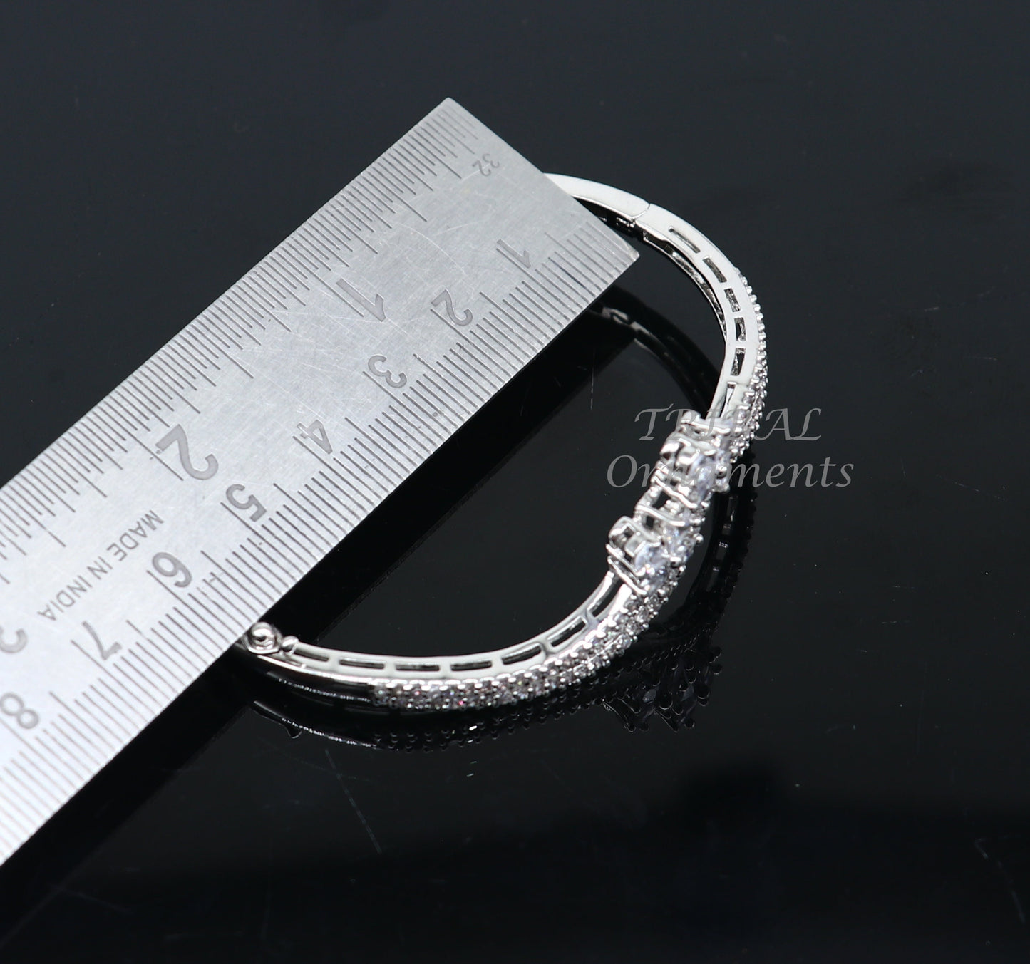925 sterling silver handmade amazing cubic zircon cuff bangle bracelet kada with unique locking system customized girl's jewelry cuff87 - TRIBAL ORNAMENTS