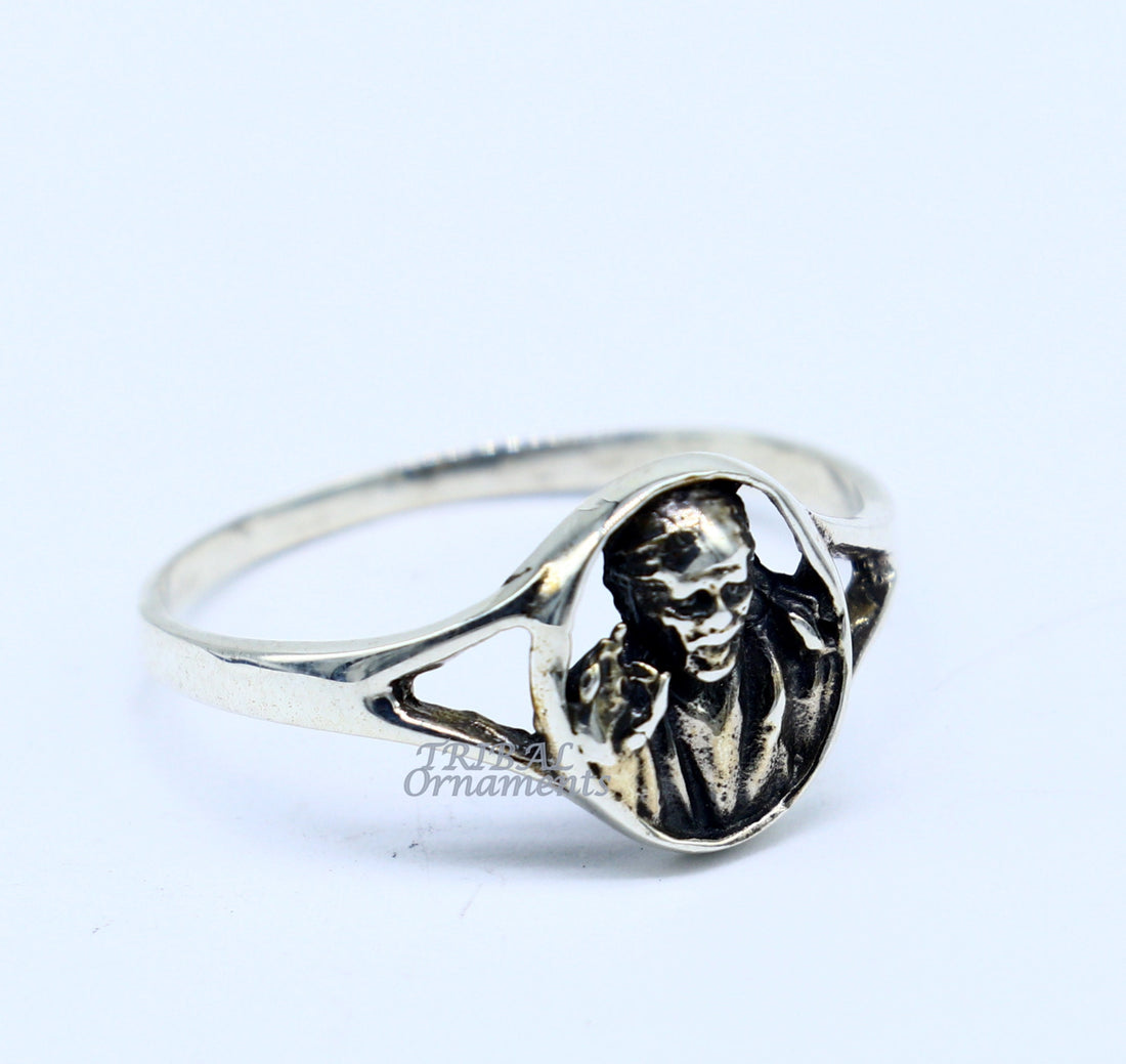 Amazing customized design 925 sterling silver vintage antique style Sai Baba ring band, best gifting brides wedding jewelry india sr332 - TRIBAL ORNAMENTS