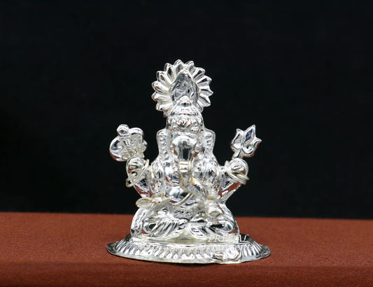 Sterling silver Lord Ganesh Idol, Pooja Articles, Hindu Silver Ganesha Idols handcrafted Lord Ganesh statue sculpture amazing gifting art551 - TRIBAL ORNAMENTS