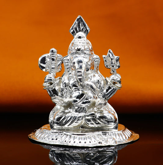 Sterling silver Lord Ganesh Idol, Pooja Articles, Hindu Silver Ganesha Idols handcrafted Lord Ganesh statue sculpture amazing gifting art552 - TRIBAL ORNAMENTS