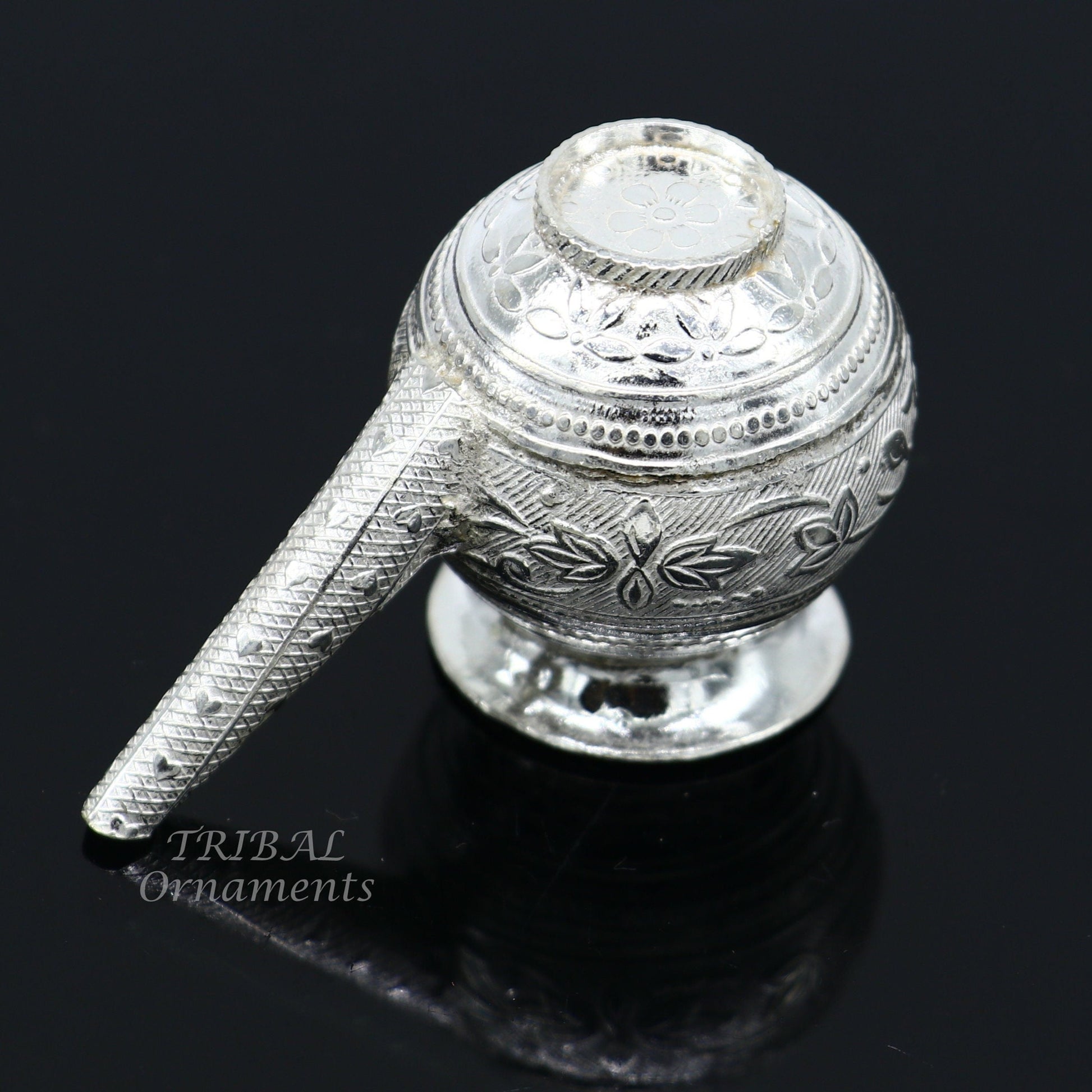 Sterling silver handmade plain small Kalash or pot, unique silver karwa choth puja article, shiva Abhishek kalash pot india su824 - TRIBAL ORNAMENTS