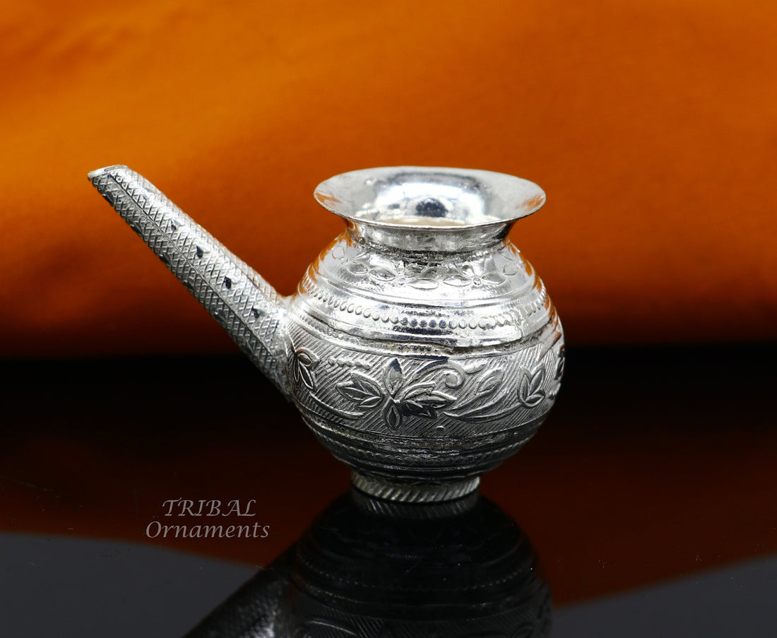 Sterling silver handmade plain small Kalash or pot, unique silver karwa choth puja article, shiva Abhishek kalash pot india su824 - TRIBAL ORNAMENTS