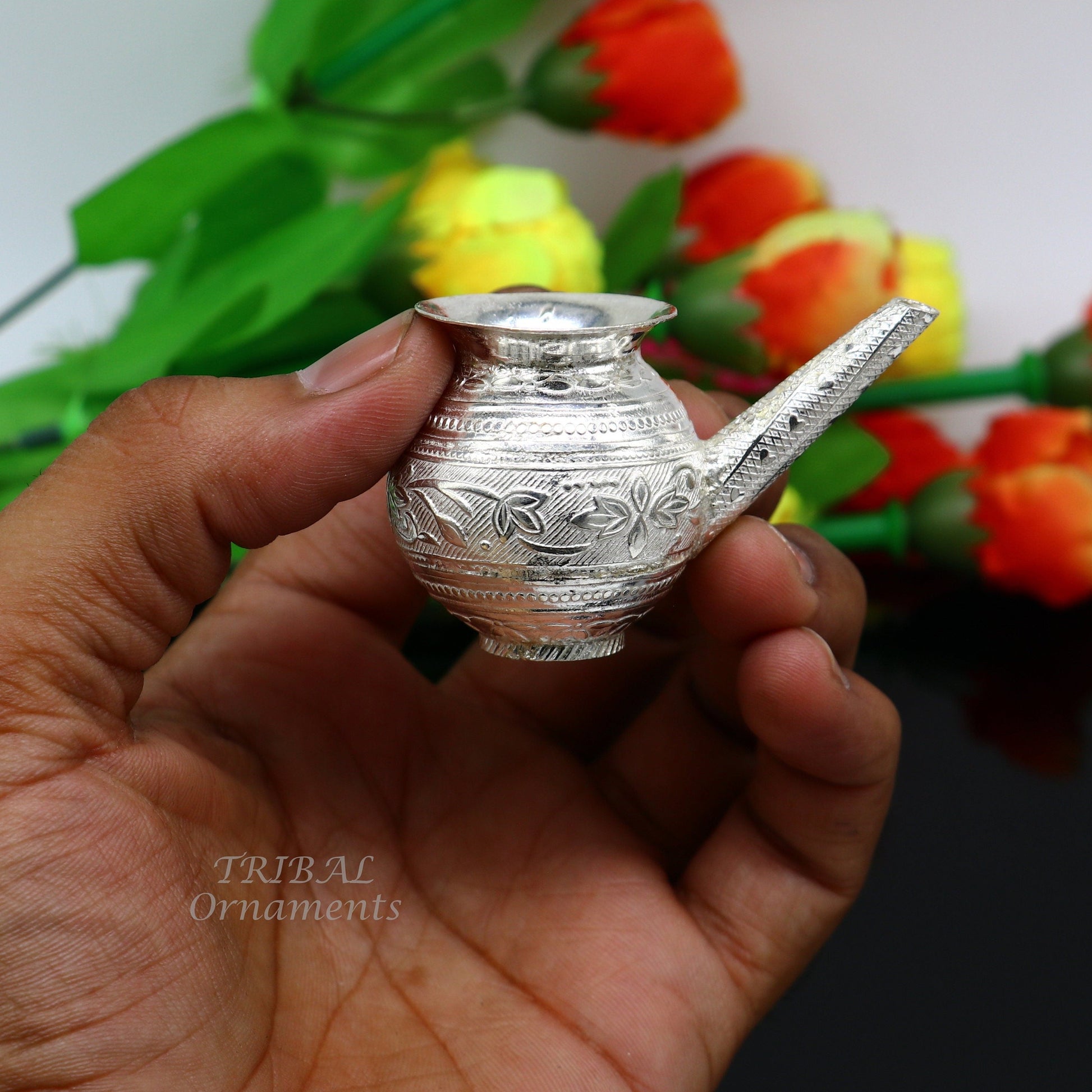 Sterling silver handmade plain small Kalash or pot, unique silver karwa choth puja article, shiva Abhishek kalash pot india su824 - TRIBAL ORNAMENTS